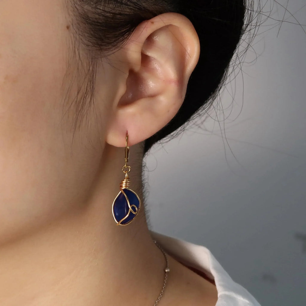 Handmade Sea Glass Wire Wrap Drop Earrings Jewelry ，Beach Earrings, Summer Gift, Ocean Jewelry Inspirational Gifts for Women, Mom, Sister - Handmade Lifestyle Shop