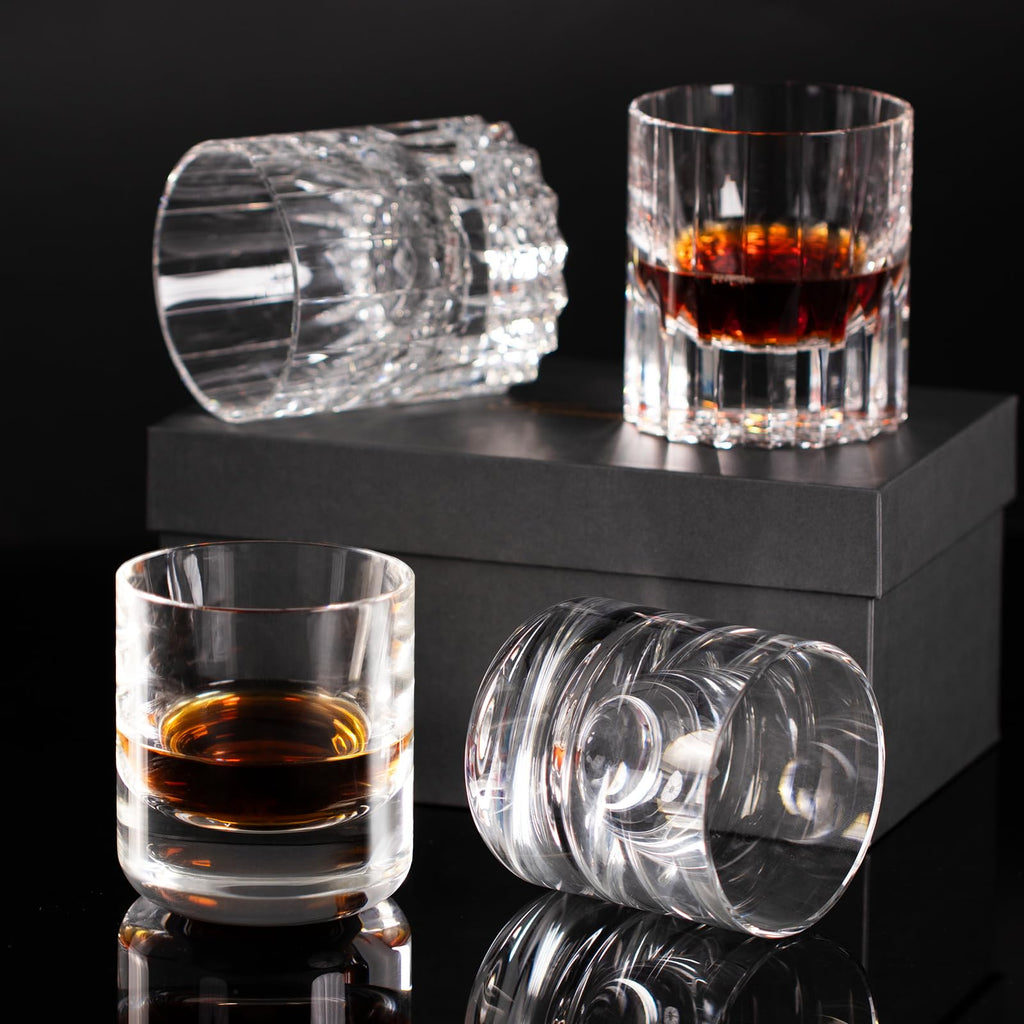 KAMMAK Crystal Whiskey Glasses Set of 2, Handcrafted 7.1oz Old Fashioned Glasses Stemless, Luxury Cocktail Glasses, Hand Blown Scotch Cup for Women, Men Gift for Rocks, Bourbon Barware, Bar