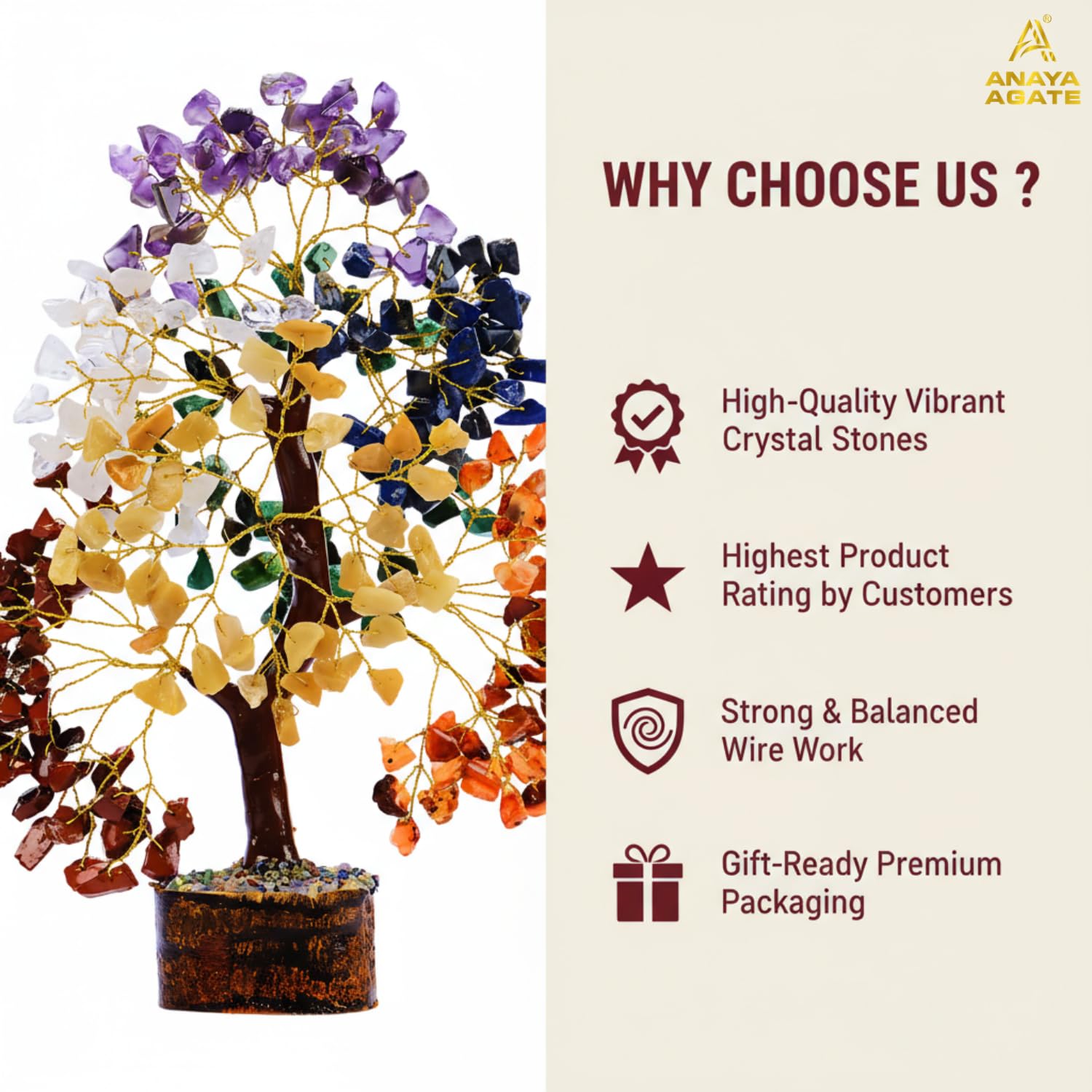 7 Chakra Healing Crystal Tree Kit, Bracelet, Pendant, Necklaces, Handmade Gemstone Money Bonsai Tree of Life Feng Shui Decor for Home Office, Positive Energy, Reiki Healing, for Women