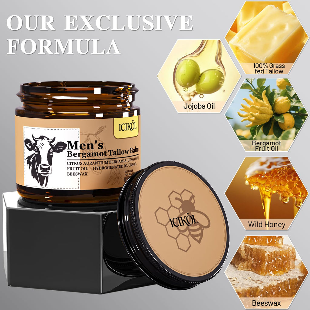 Beef Tallow Honey Balm, Grass-Fed Tallow Moisturizer for Face and Body, Deep Hydration Cream with White Tea Scent, Handmade Natural Skin Nourishment, 2.1 oz