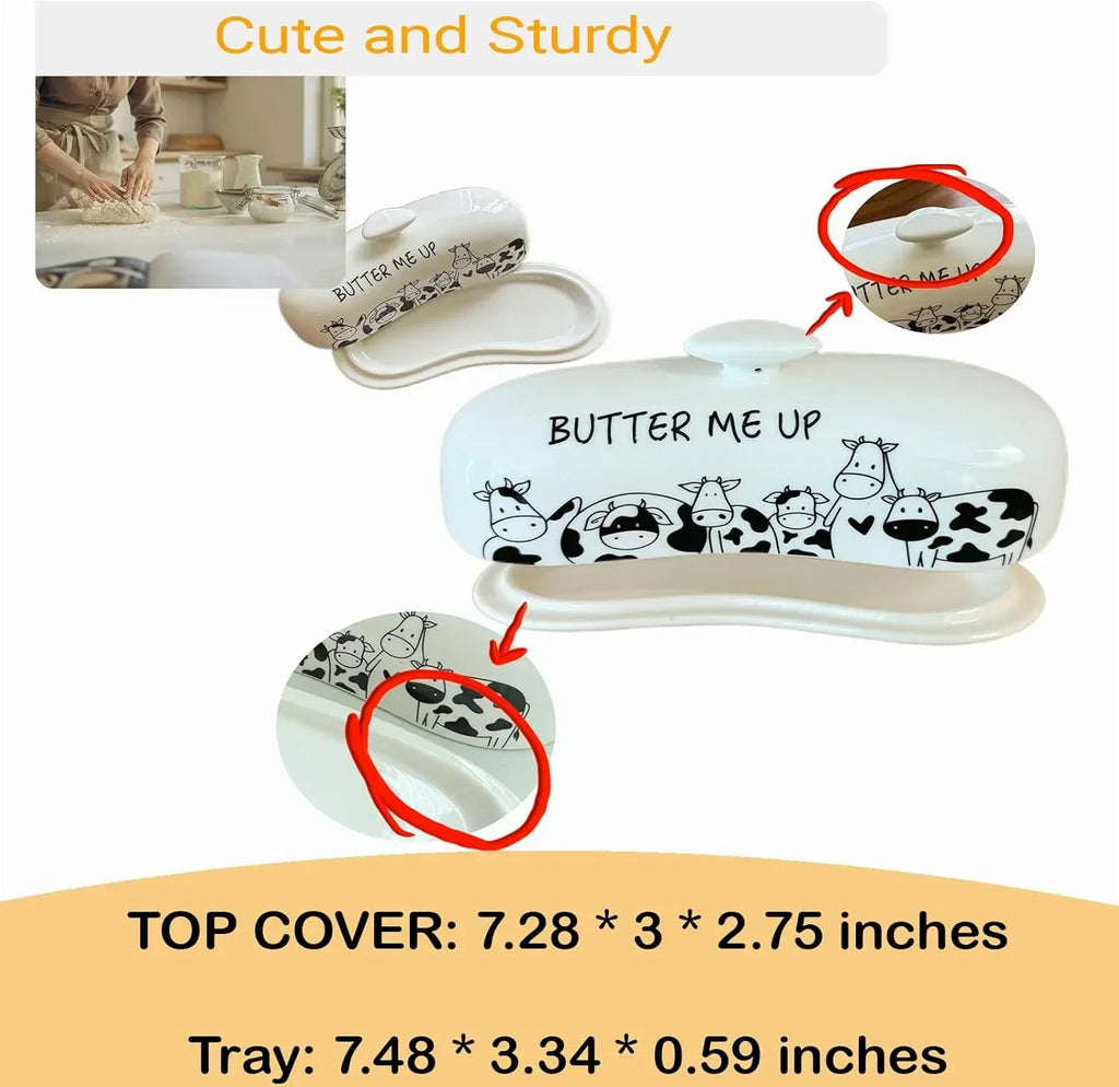 Butter Dish with Lid, Butter Dish with Lid for Countertop, White Butter Keeper Holds Up to 2 Sticks - Butter Holder and Container (Black butter me up, Large) - Handmade Lifestyle Shop