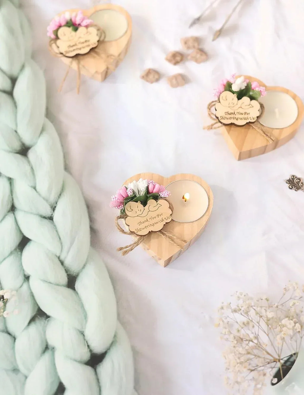 50 Piece Wooden Candle Holders, Baby Shower Party Favors for Boy,Baptism Candle Favors,Baby Christening Favors for Guests. (blue) - Handmade Lifestyle Shop