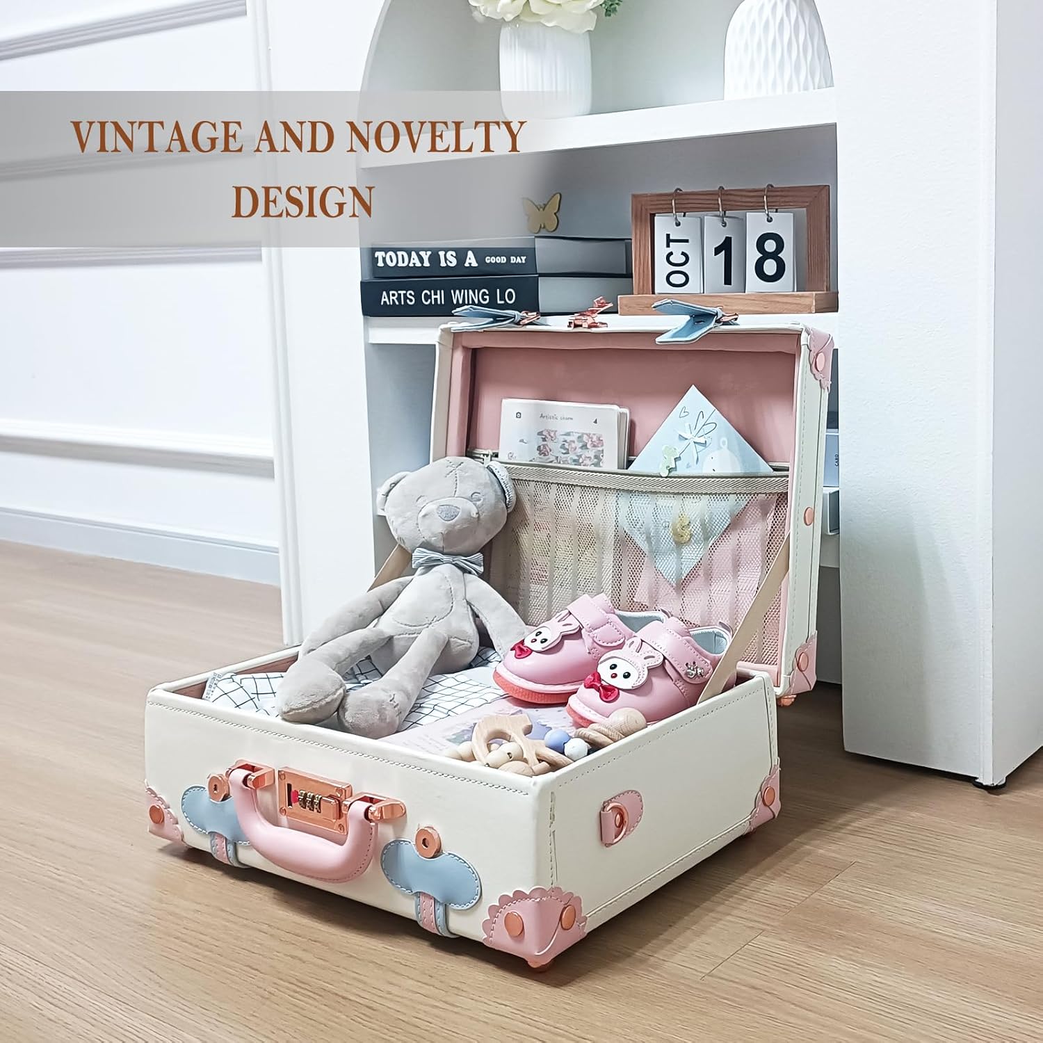 Unitravel Baby Keepsake Case, Handmade Memory Storage Box, Newborn Keepsake Box, Vintage Suitcase for Baby Shower, Baptism, Naming Ceremony or Birthday