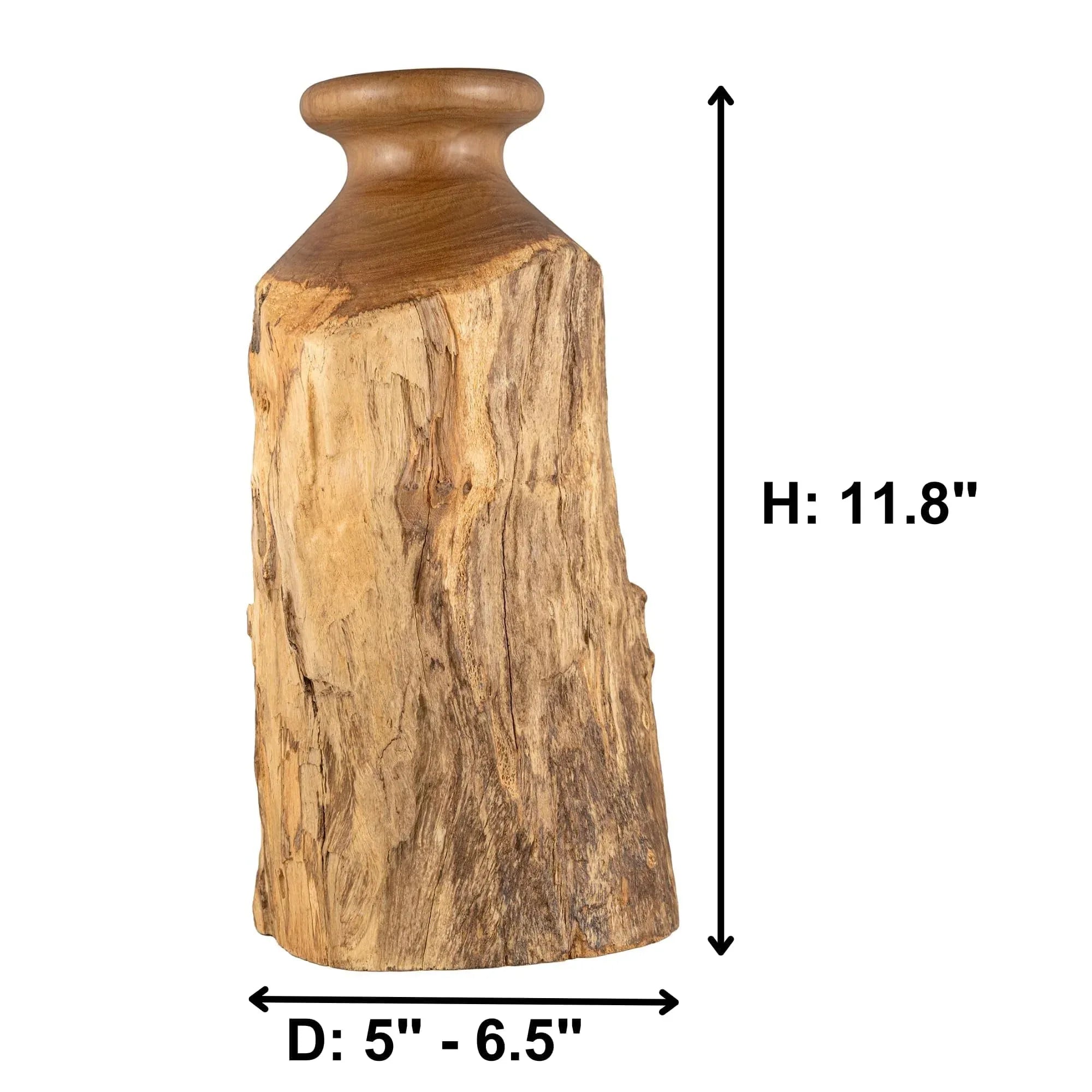 Vitex Pubescens Vahl Handcrafted Natural Wooden Vase; H(11.8”) x D(5"-6.5"); Unique Wooden Vase - Handmade Lifestyle Shop
