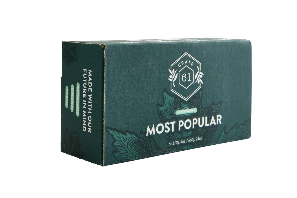 Crate 61 Organics, Handmade in Canada, Plant Based Cold Process Natural Bar Soap, With Premium Essential Oils, Dry Skin, Pack of 6 (For Him)