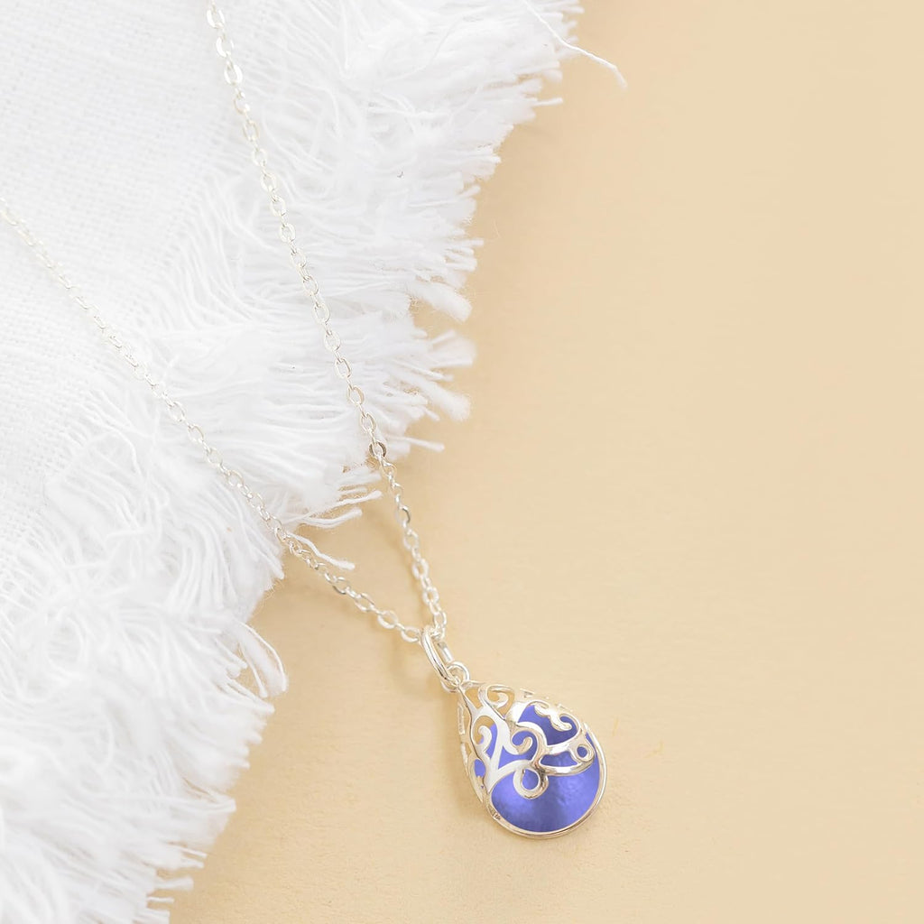 Bottled Up Designs Handmade Filigree Teardrop Necklace, Recycled Antique Glass, Sterling Silver, Eco Friendly, Made in USA, Birthday Gifts, Mothers Day, Women, Anniversary