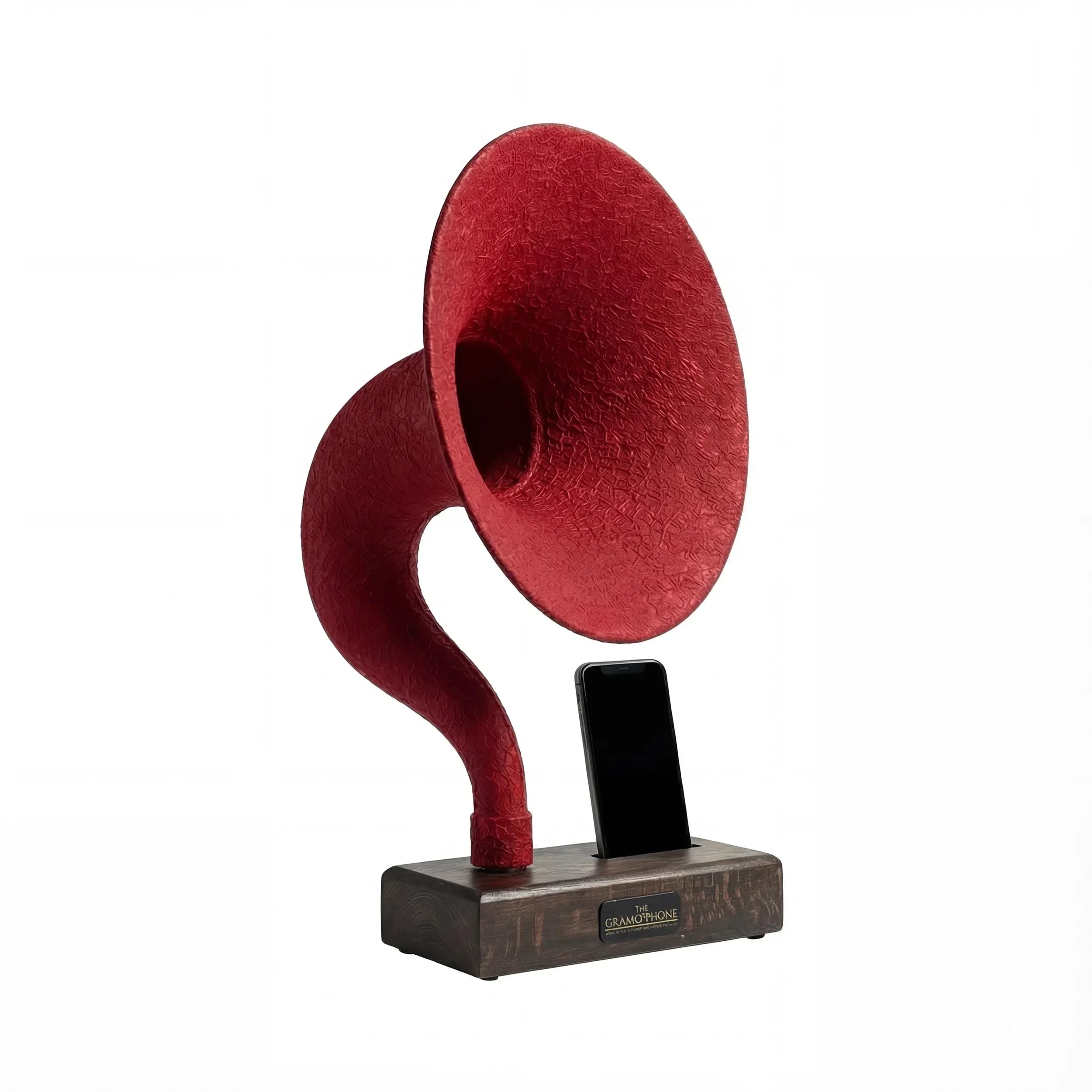 Handmade Acoustic Phone Speaker, Gramophone Phone Amplifier, Vintage Passive Speaker for Home Decor, Office Furniture Gift, Unique Handmade Smart Phone Dock - 17" Large - Walnut Wood & Black Horn - Handmade Lifestyle Shop