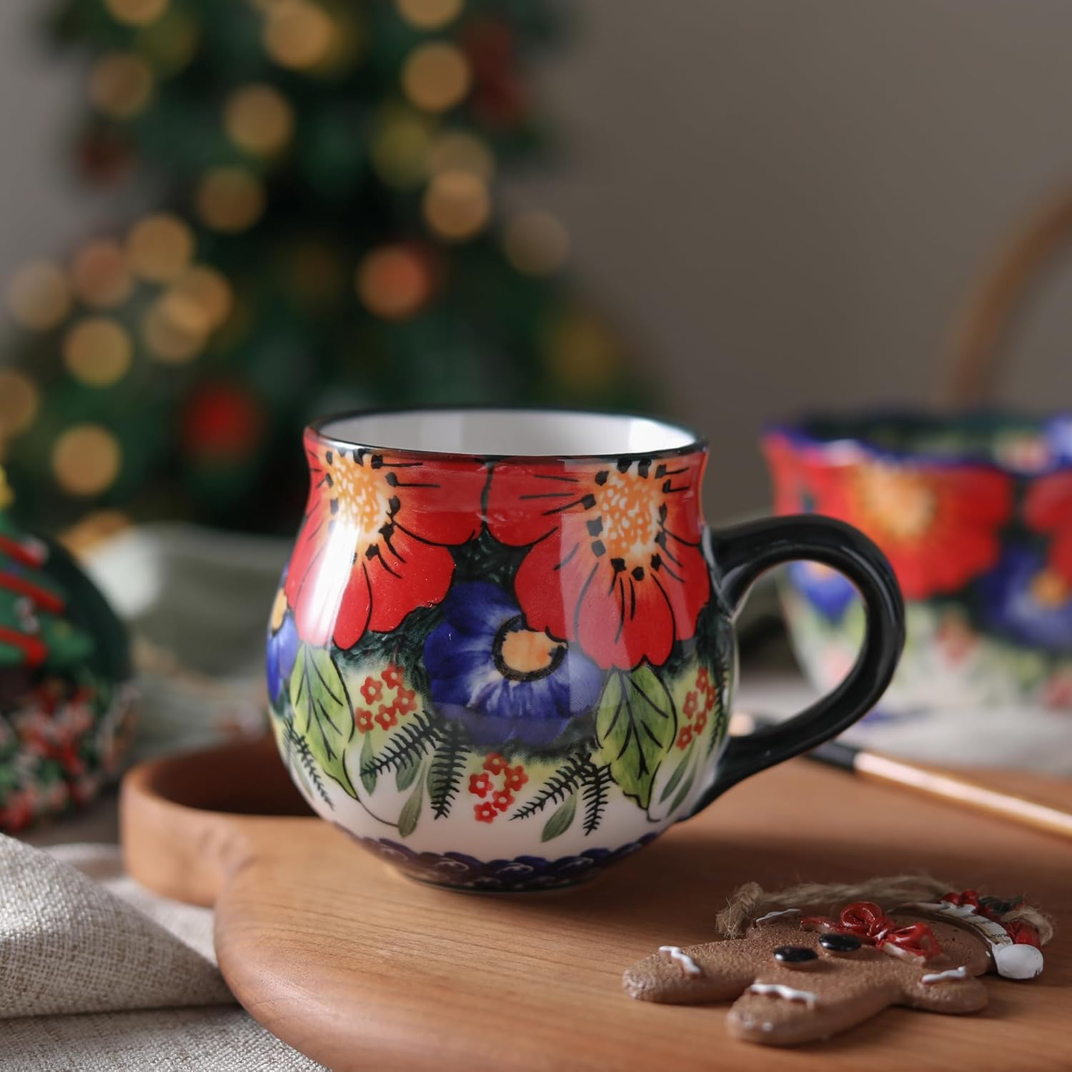 ALMA 12oz Handpainted Microwave Safe Coffee Mug, Unique Ceramic Tea Mug For Girl Friend,Mother, Woman(Assorted Flowers,Medium)
