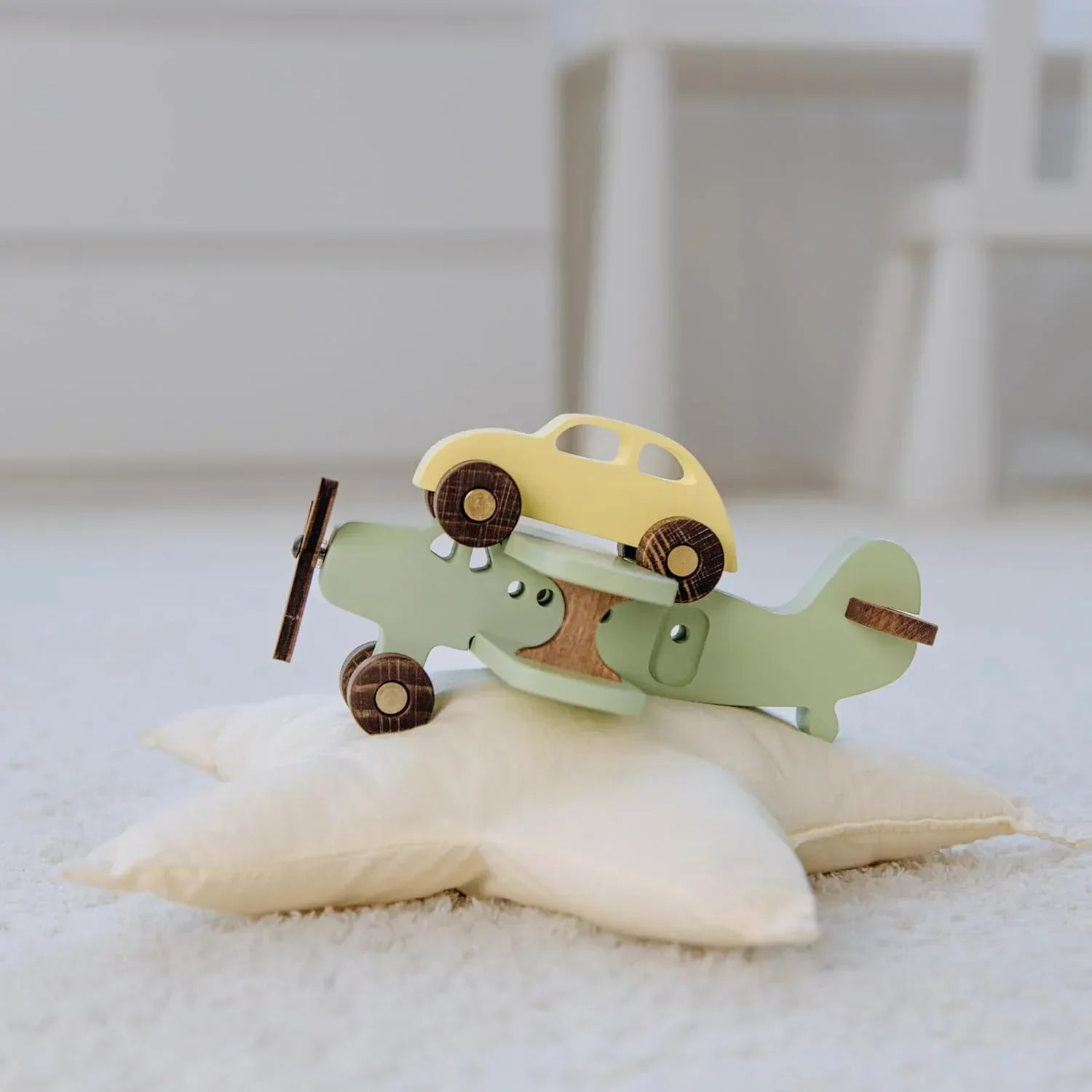 Busy Puzzle Colorful Wooden Airplane and Car Set – Solid Wood Push Toys for Toddlers, Spinning Propeller, Montessori Vehicle Toys, Gift-Ready Box - Handmade Lifestyle Shop