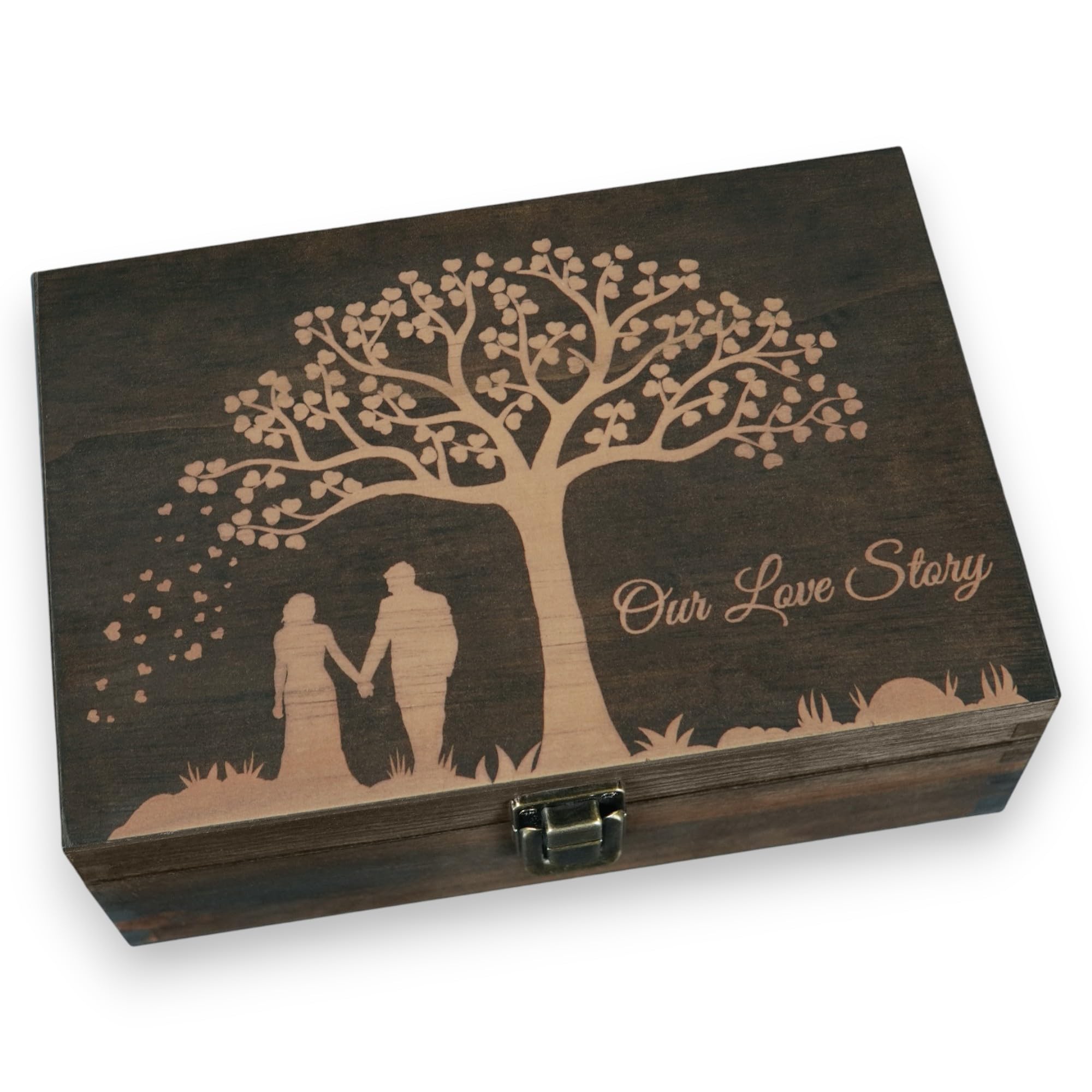 Engraved Memorial Memory Box – Wooden Keepsake Box for Loss of Loved One or Pet – Sympathy Gift – Medium Size – Dark Walnut Finish – 8.5 x 6 x 3 in