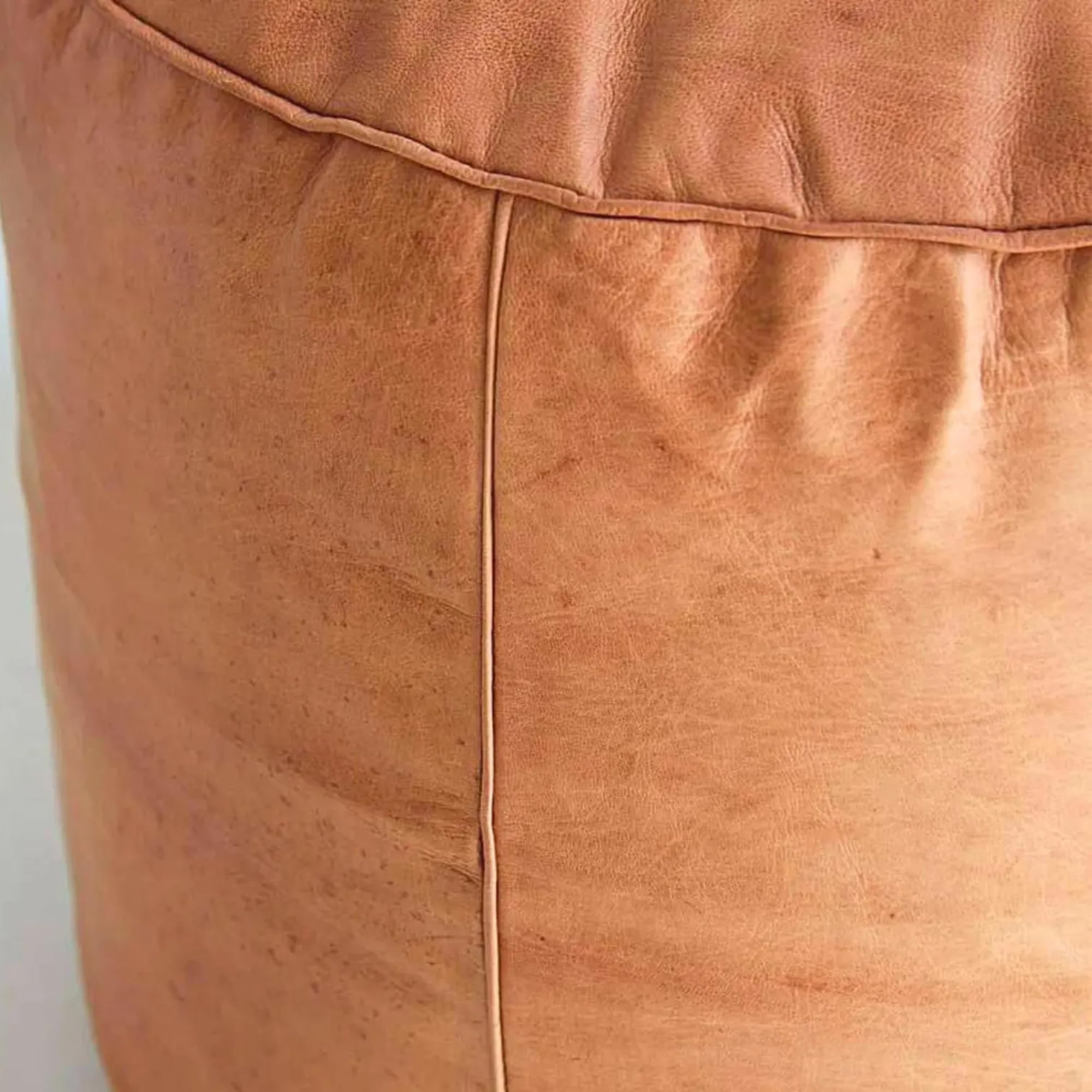 Handmade Moroccan Round Leather Pouf – Delivered Unstuffed – Ottoman, Footstool, Footrest, Hassock, Floor Cushion – Versatile Artisan Accent (Tan, 12"×12"×12" in)