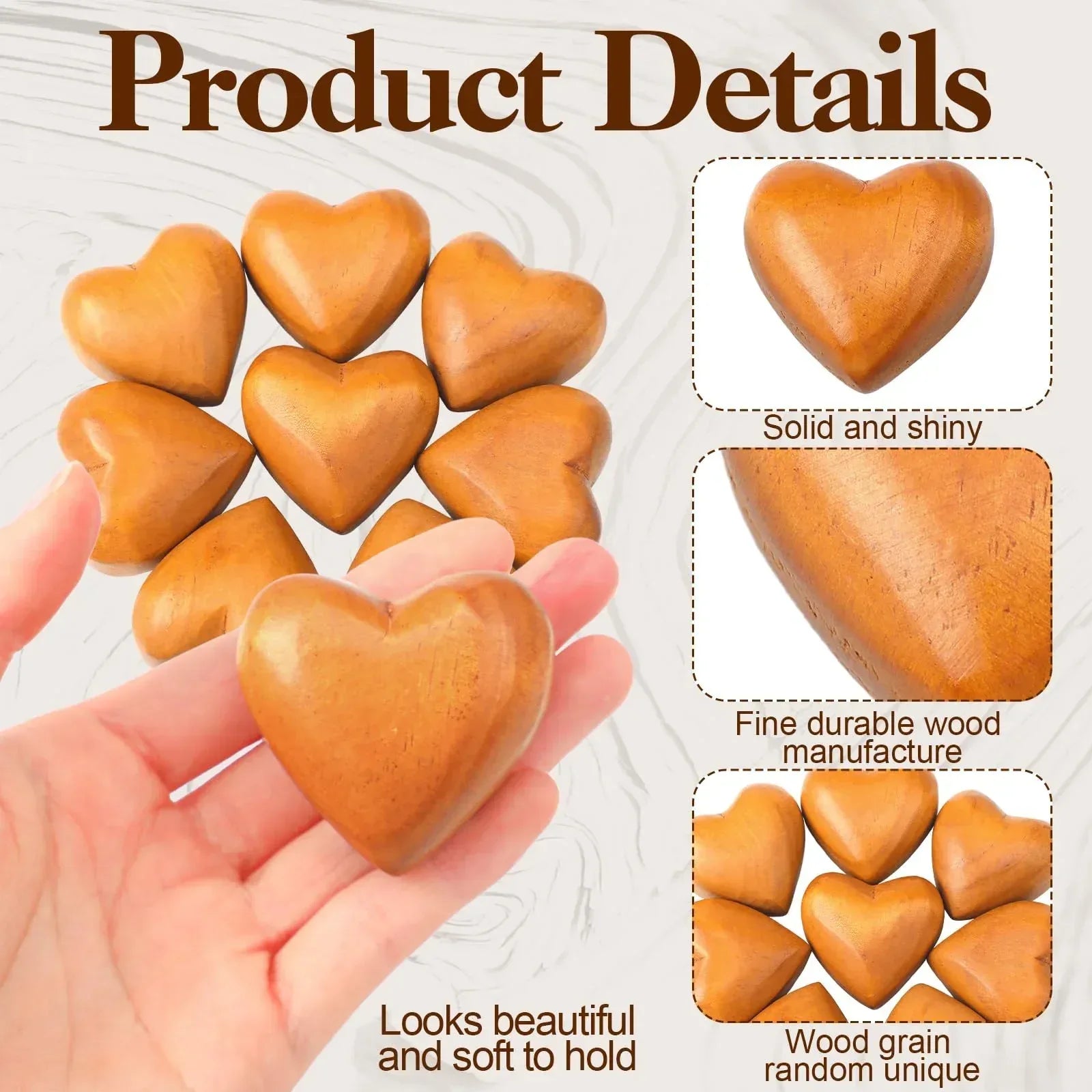 Kigeli 8 Pcs Handmade Wooden Hearts Olive 3D Love Crafts Pine Carved Decor for Wedding Birthday Gifts - Handmade Lifestyle Shop