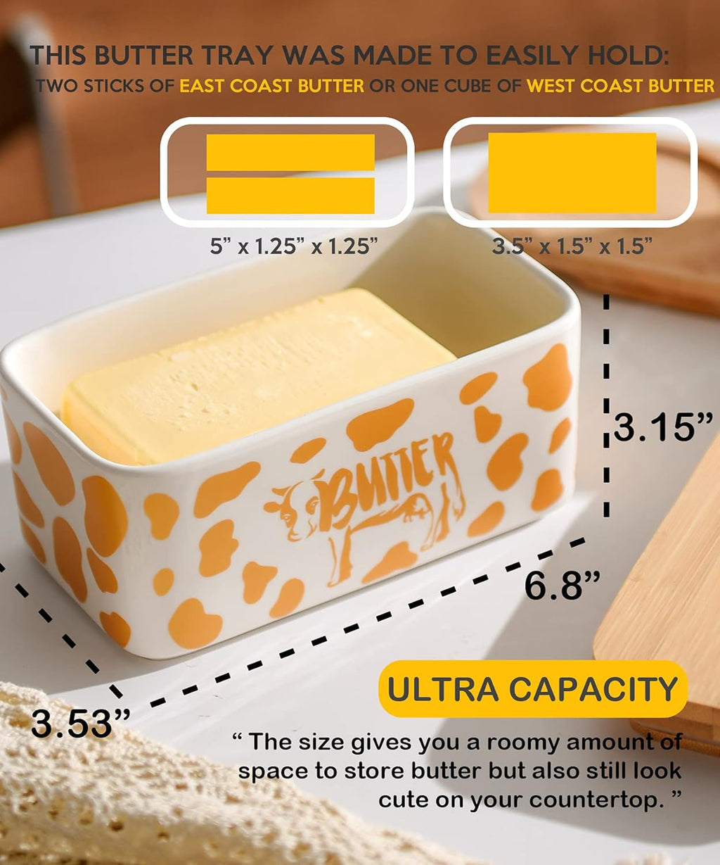 Butter Dish with Lid, Butter Dish with Lid for Countertop, White Butter Keeper Holds Up to 2 Sticks - Butter Holder and Container (Black butter me up, Large)