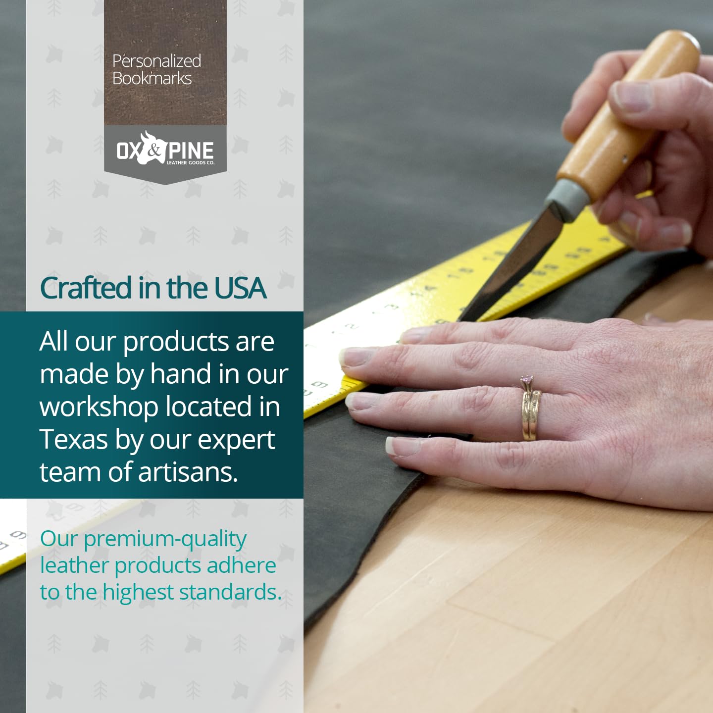 Ox & Pine Personalized Leather Bookmark 1.25" x 6.5" (Rustic Brown)