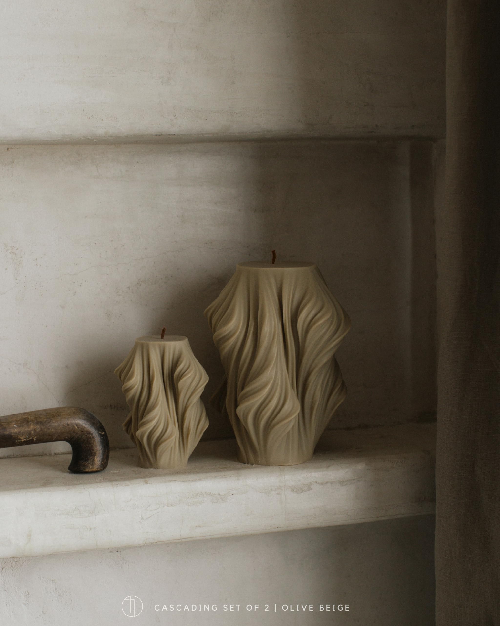 LAWA Cascading Wave Candle - Large Beautiful Handmade Pillar Scented Soy Wax Elegant Bubble Aesthetic Candle Housewarming Gift Home Room Shelf Decor Idea Olive Beige (Large)