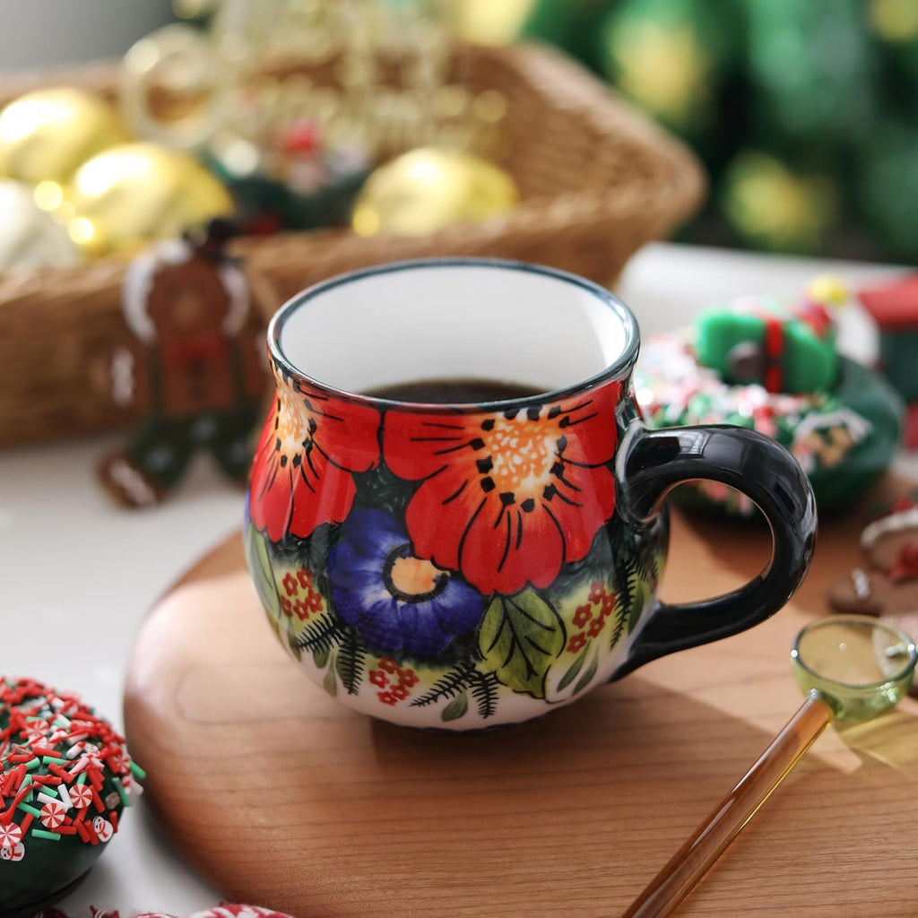 ALMA 12oz Handpainted Microwave Safe Coffee Mug, Unique Ceramic Tea Mug For Girl Friend,Mother, Woman(Assorted Flowers,Medium)