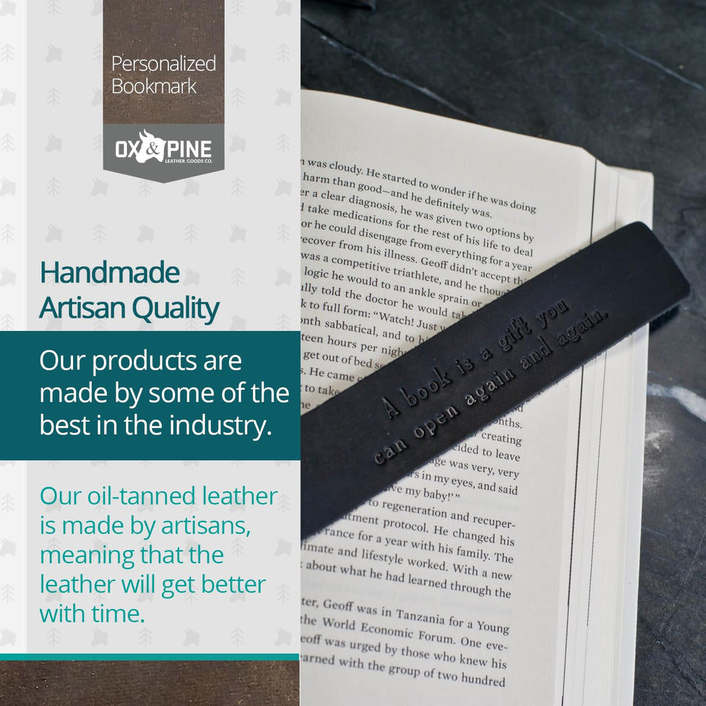 Ox & Pine Personalized Leather Bookmark 1.25" x 6.5" (Rustic Brown)