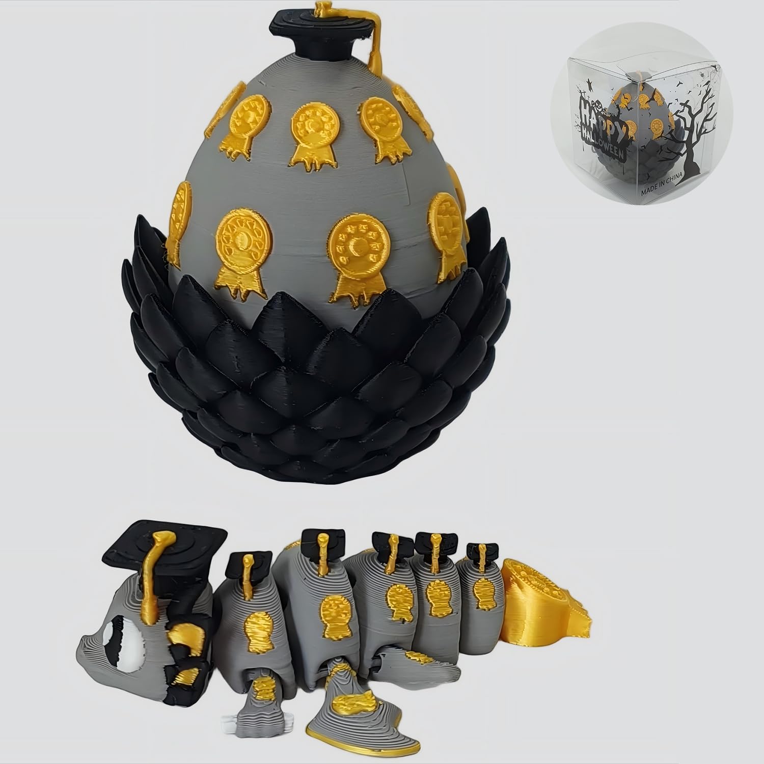 Enchanted 3D Egg with Miniature Inside - Handcrafted Printed Collectible | Fantasy Decor & Gift (Ice Cream Dragon & Egg (Box))