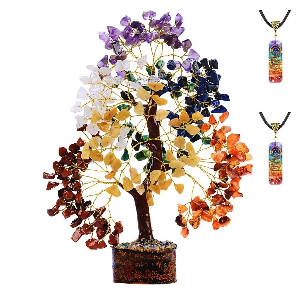 7 Chakra Healing Crystal Tree Kit, Bracelet, Pendant, Necklaces, Handmade Gemstone Money Bonsai Tree of Life Feng Shui Decor for Home Office, Positive Energy, Reiki Healing, for Women - Handmade Lifestyle Shop