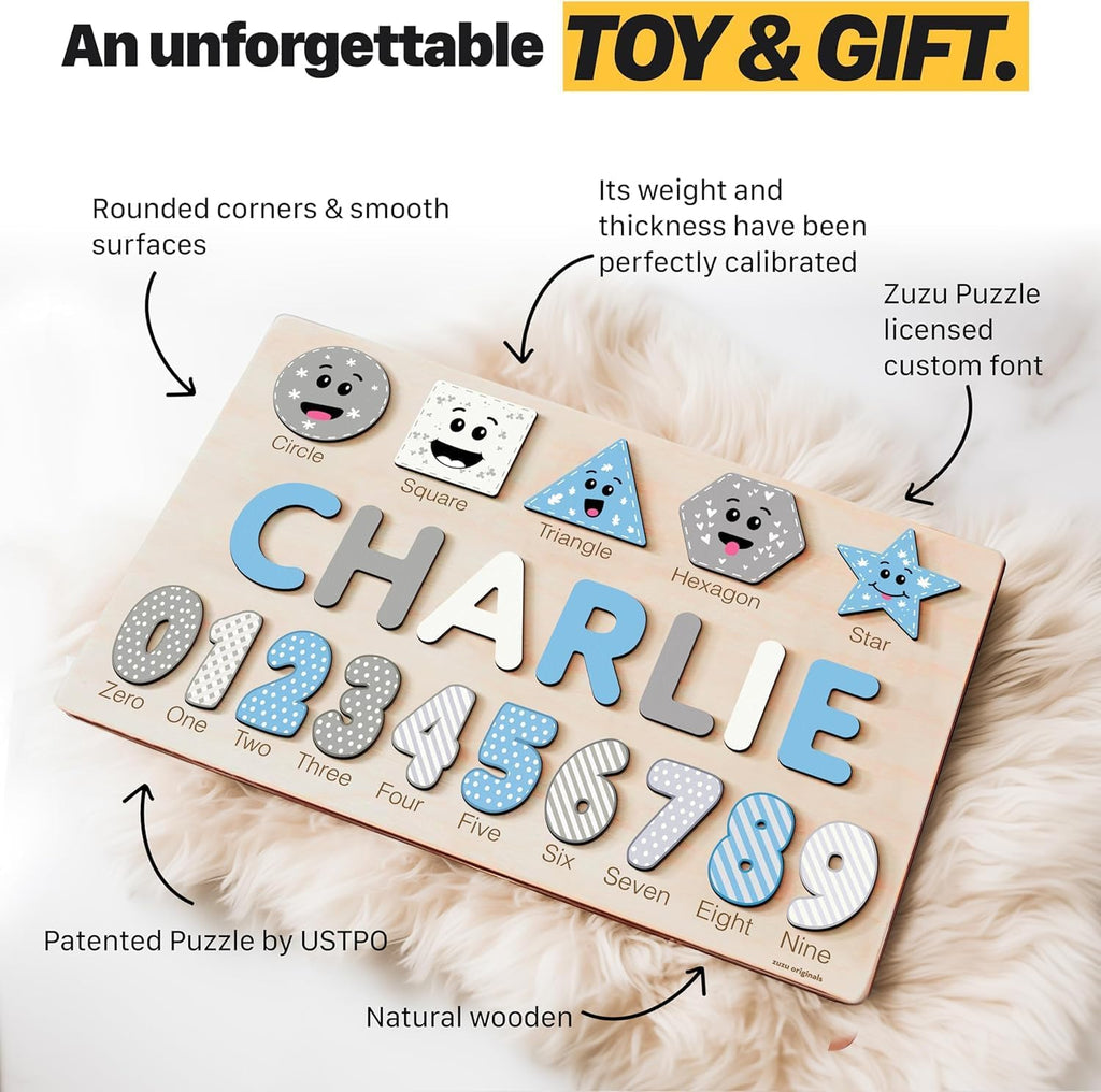 Puzzles for Toddlers Boy and Girl, Personalized Name Puzzle, Toy, Gifts for 0 1 2 3 Years Old, Babies Gifts, Baby Shower, Christmas, New Baby, 0 3 6 9 12 24 Months-TSCA,CPC Certified