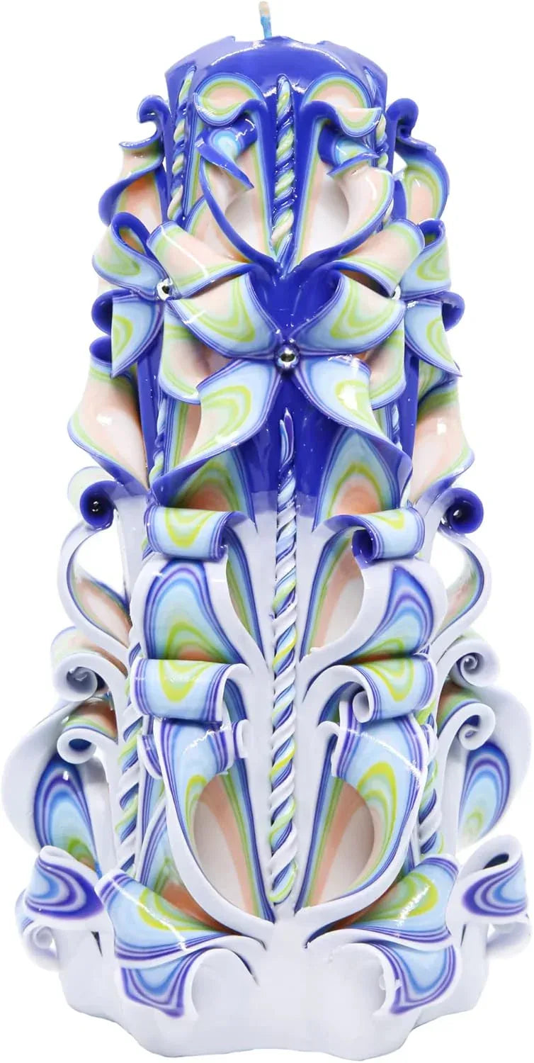 Handmade Carved Candle - Surprise Gift For Her - Decor Birthday Halloween Thanksgiving Christmas - Spiritual Living Room Home Decor Candles - Unique Engagement Wedding Idea - White Blue - Ordagio - Handmade Lifestyle Shop