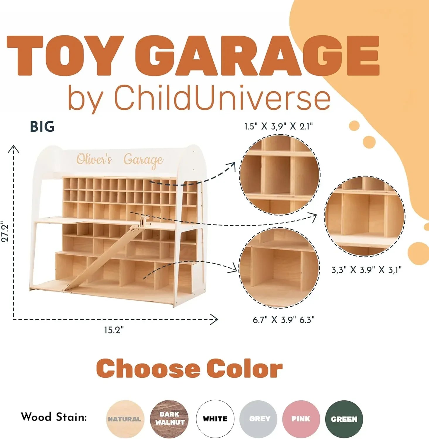 Toy Parking Garage with Elevator Wooden Toy Car Storage Small Car Compatible Gift for Toddlers 1-4 Years Old Organizer Case Shelf for Mini Toy Cars (Big, Natural) - Handmade Lifestyle Shop