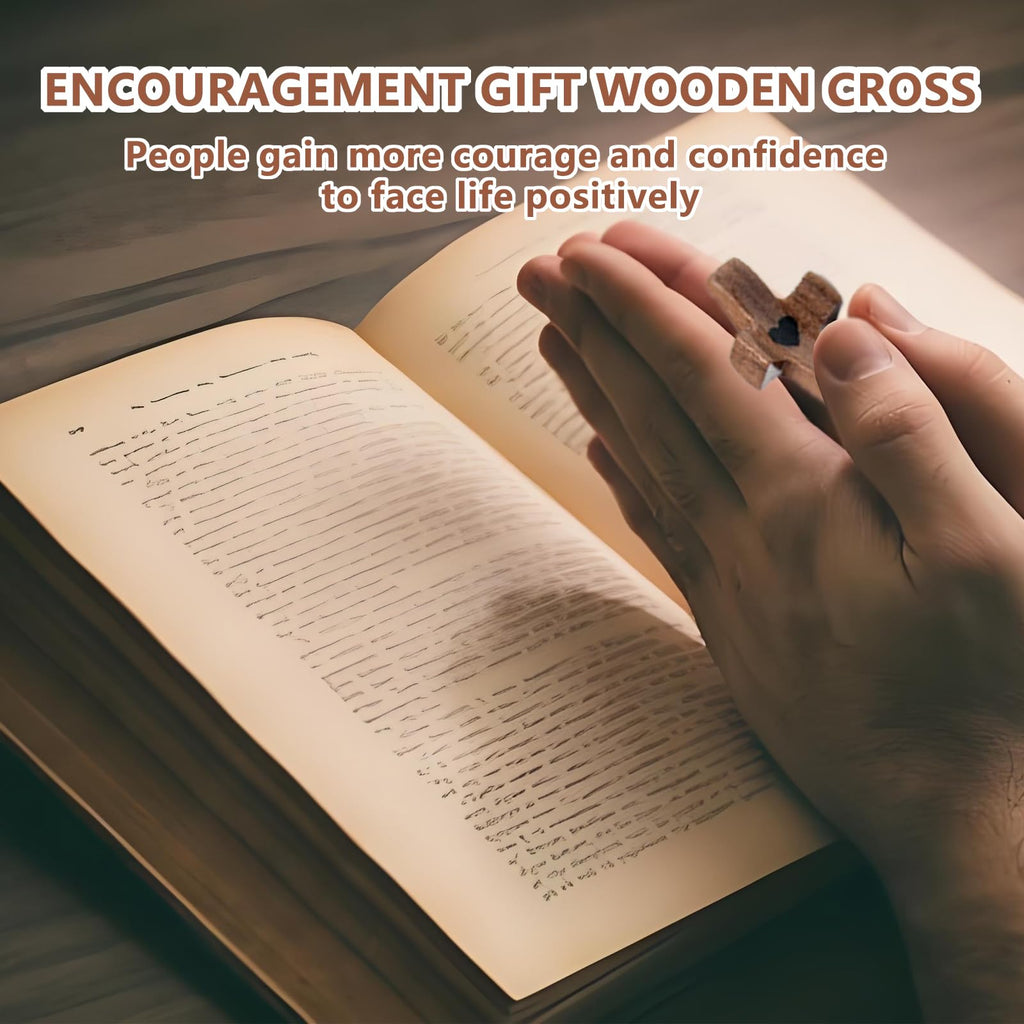 3-Pack Wooden Cross Fidget, Handmade Pocket Wood Crosses, Cross My Heart | Encouragement Gift, Relieve Anxiety for Yourself, Inspirational Easter Gift for Christian Faith, Prayer, Valentines Day Gifts