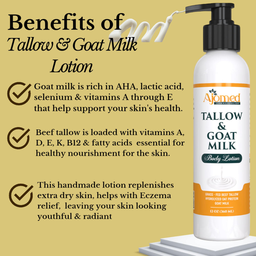 Tallow & Goat Milk Body Lotion for Sensitive Skin, Organic moisturizing Lotion - Soothes Dry skin, Goat Milk face and body Moisturizer - Handmade Tallow for skin cream (8 OZ, Oatmeal & Honey)