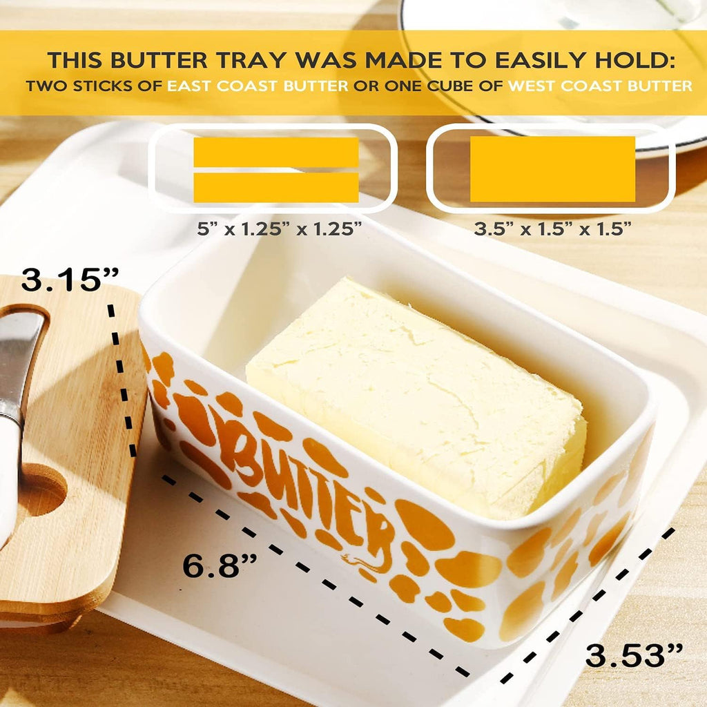 Butter Dish with Lid, Butter Dish with Lid for Countertop, White Butter Keeper Holds Up to 2 Sticks - Butter Holder and Container (Black butter me up, Large)