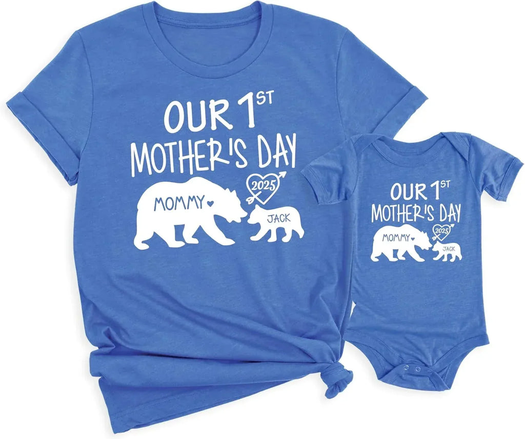 Our 1st Mother's Day Shirt, Mommy and Me Shirts, Matching First Mother's Day Outfits, Customizable with Names and Date, Baby Bodysuit and Mom Shirt Set, Mother's Day Gift Idea, Pack of 2 - Handmade Lifestyle Shop