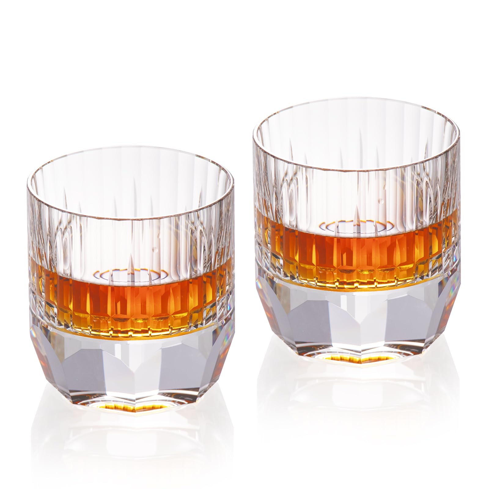 KAMMAK Crystal Whiskey Glasses Set of 2, Handcrafted 7.1oz Old Fashioned Glasses Stemless, Luxury Cocktail Glasses, Hand Blown Scotch Cup for Women, Men Gift for Rocks, Bourbon Barware, Bar