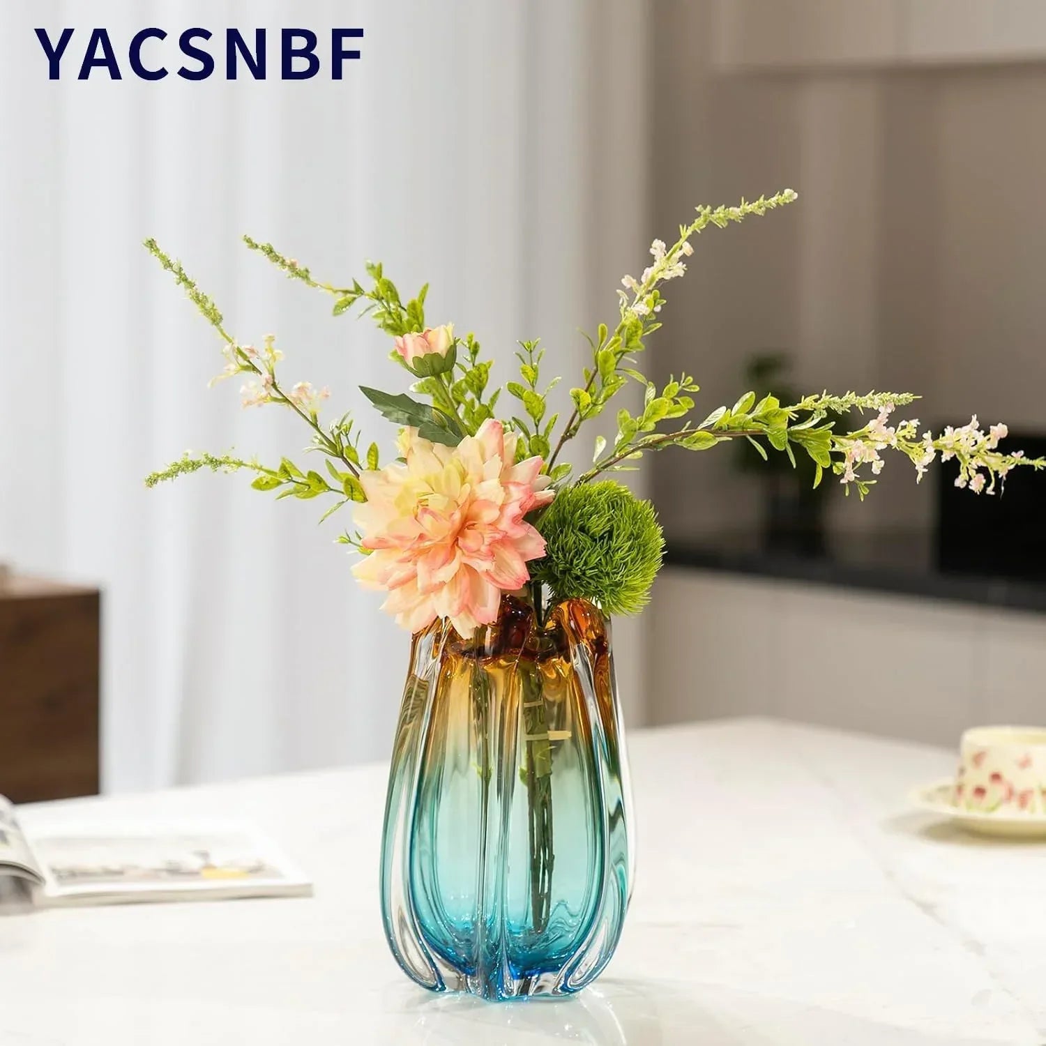 Hand Blown Glass Flower vases, Unique Glass vases, Wide Mouth vases, Small Modern Art Deco Glass vases for Home Living Room, Office, Table centerpieces, Bookshelves and Wedding Decorations - Handmade Lifestyle Shop