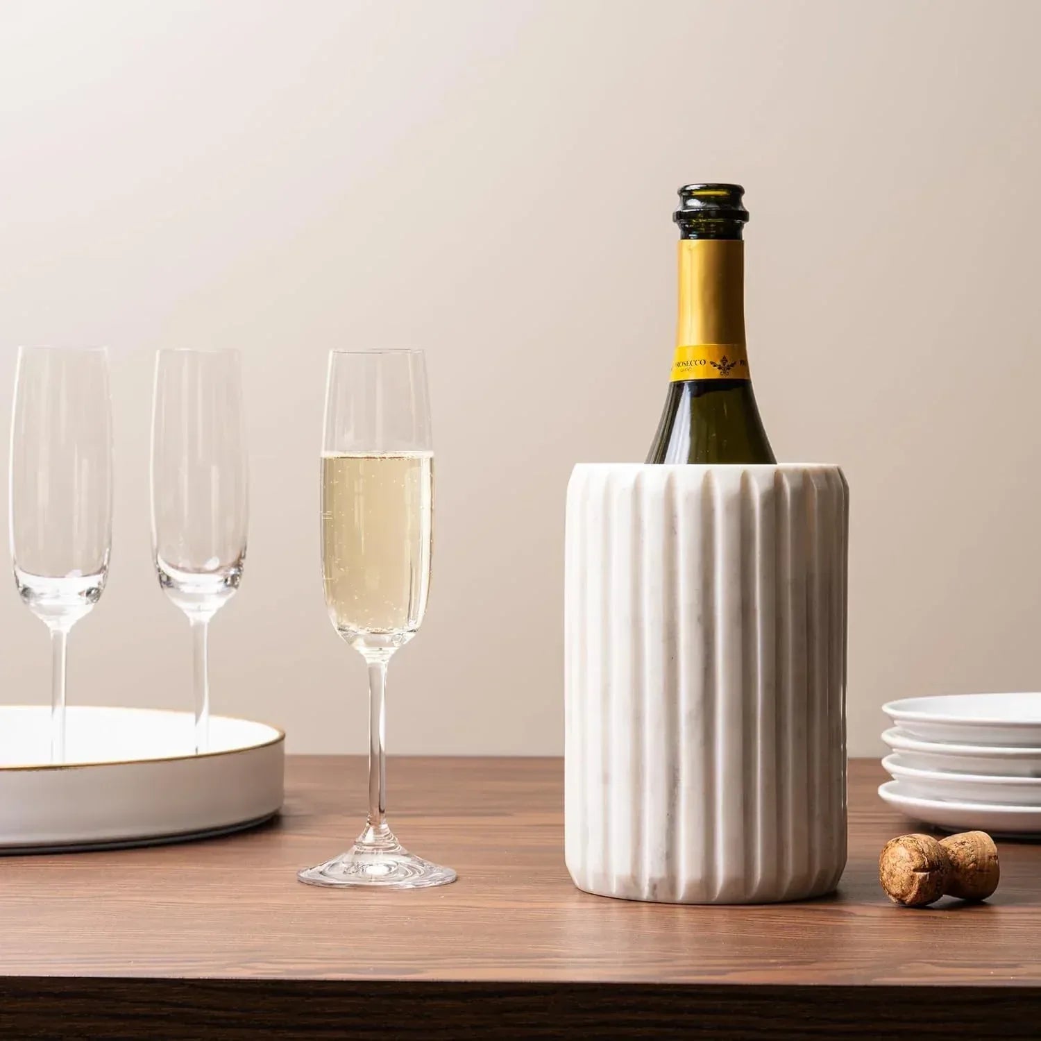 Cork & Mill Marble Wine Chiller, Champagne Bucket for Parties, Bottle Cooler for Dining Tables, Outdoor Patios and More - Handcrafted Natural Stone Bottle Holder - Keeps White Wine or Champagne Cold - Handmade Lifestyle Shop