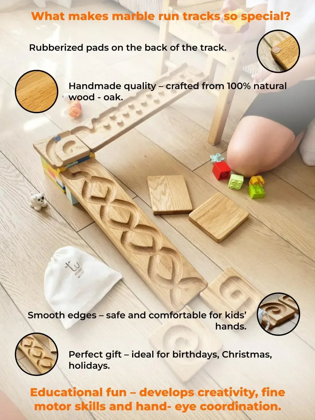 Wooden Marble Run Track “Wind” Race Machine Set Wooden Maze Board Ball Run Montessori Gift for Kids Wave Course Winding Track Toy - Handmade Lifestyle Shop