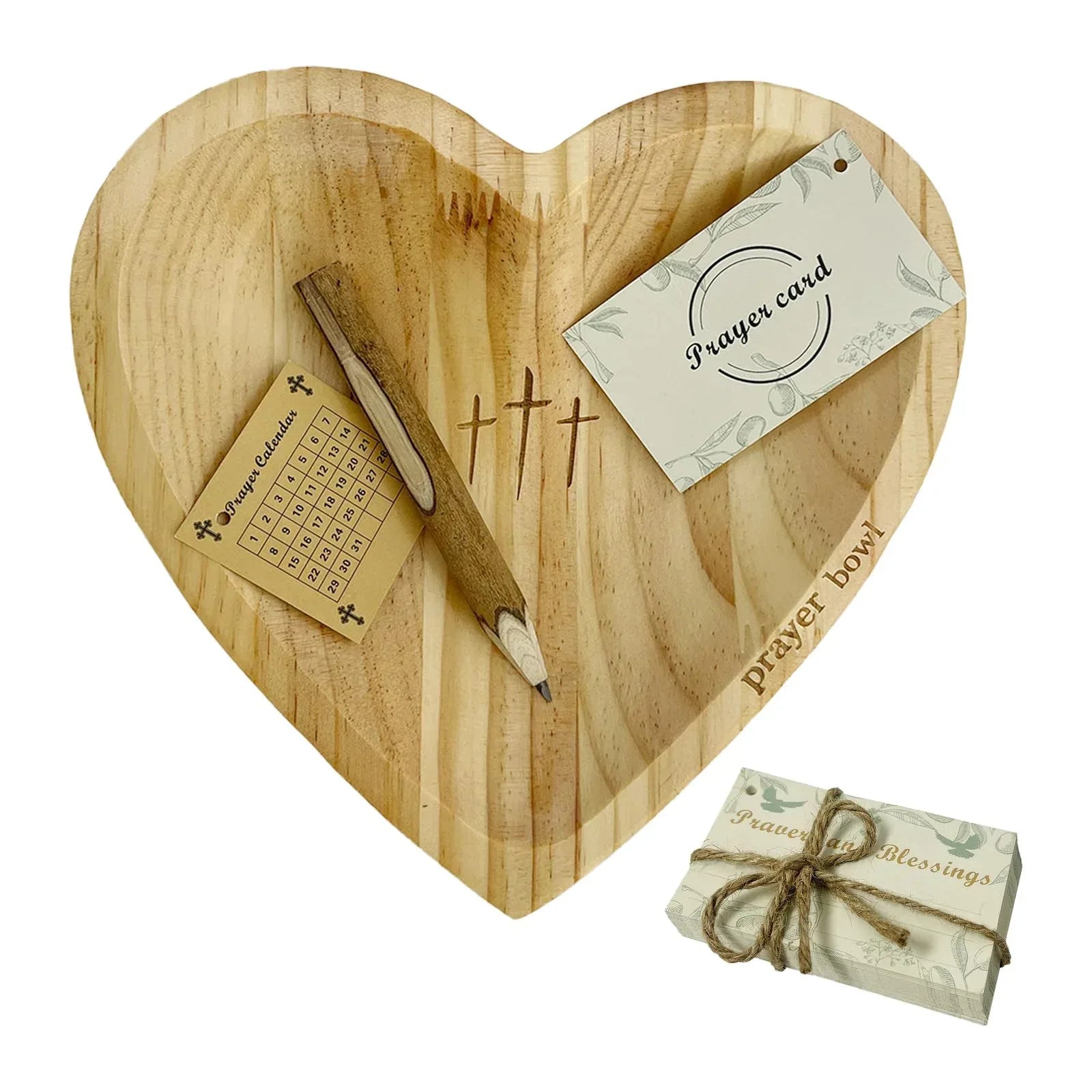 Heart Prayer Bowl with 30 Cards, Meaningful Gift for Friend, Handcrafted Wooden Bowl with Cross, Christian Decor, Religious Gift for Women, Mom, Dad, Daughter, or Husband, Perfect for Easter - Handmade Lifestyle Shop