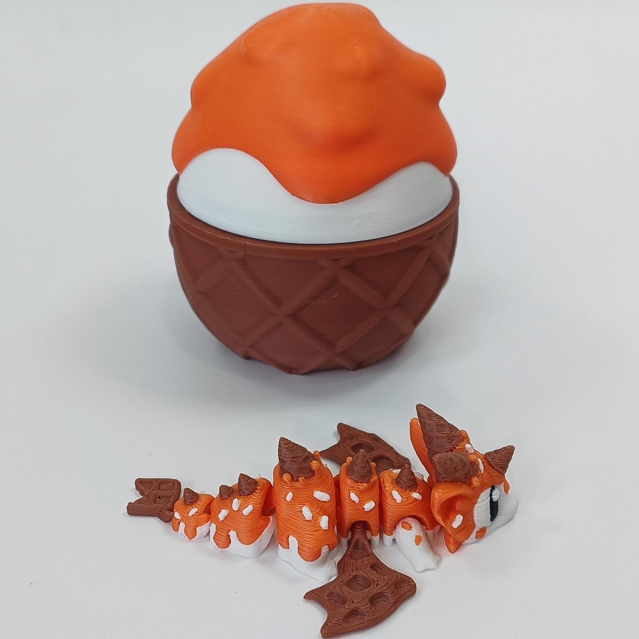 Enchanted 3D Egg with Miniature Inside - Handcrafted Printed Collectible | Fantasy Decor & Gift (Ice Cream Dragon & Egg (Box))