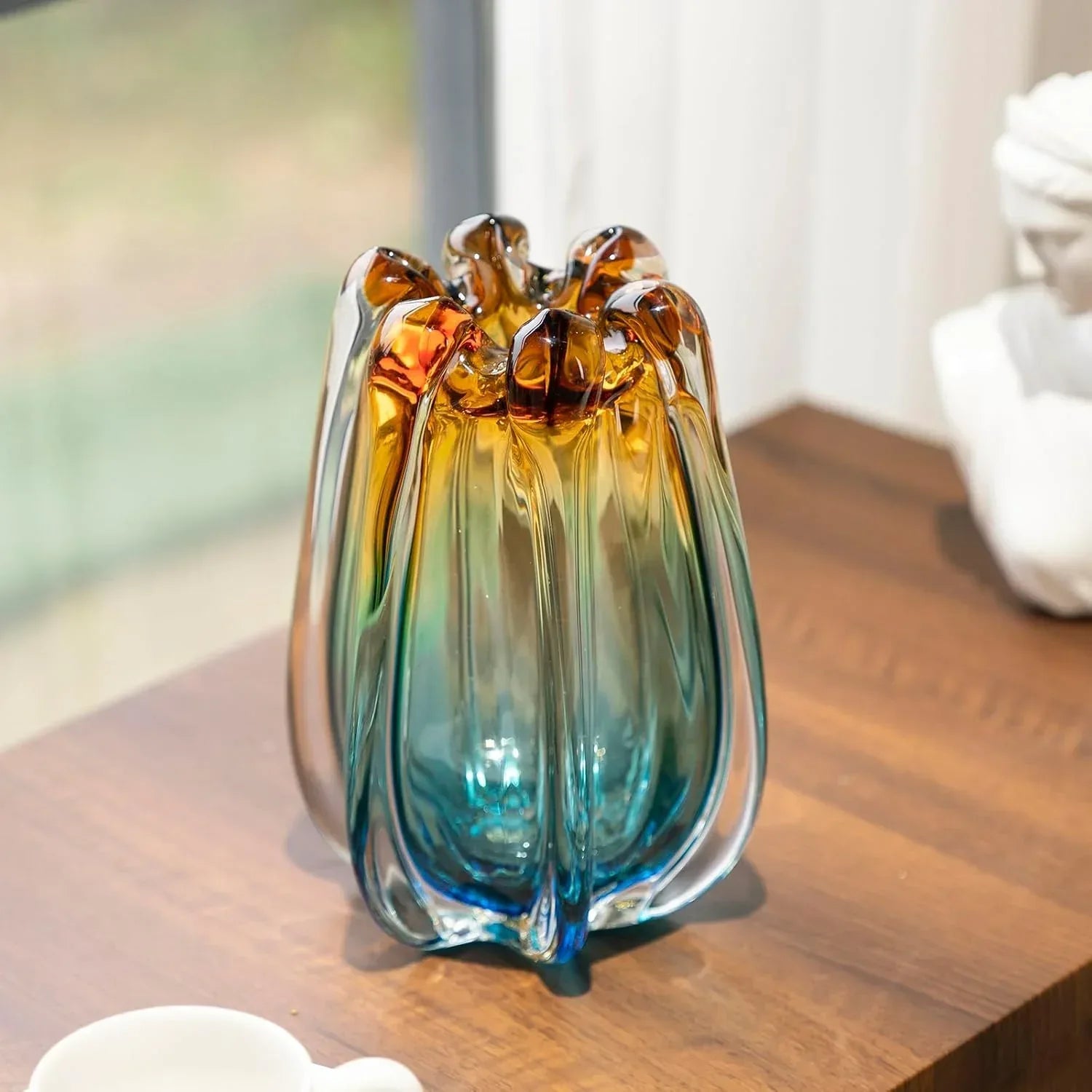 Hand Blown Glass Flower vases, Unique Glass vases, Wide Mouth vases, Small Modern Art Deco Glass vases for Home Living Room, Office, Table centerpieces, Bookshelves and Wedding Decorations - Handmade Lifestyle Shop