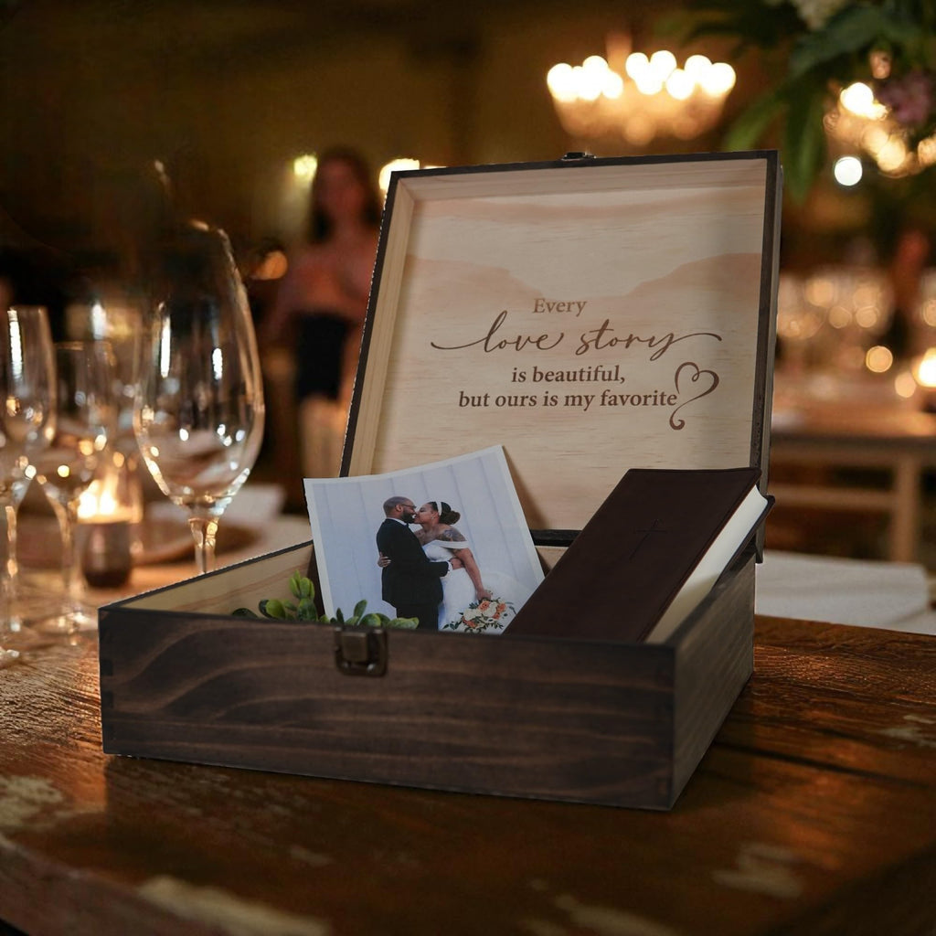 Engraved Memorial Memory Box – Wooden Keepsake Box for Loss of Loved One or Pet – Sympathy Gift – Medium Size – Dark Walnut Finish – 8.5 x 6 x 3 in