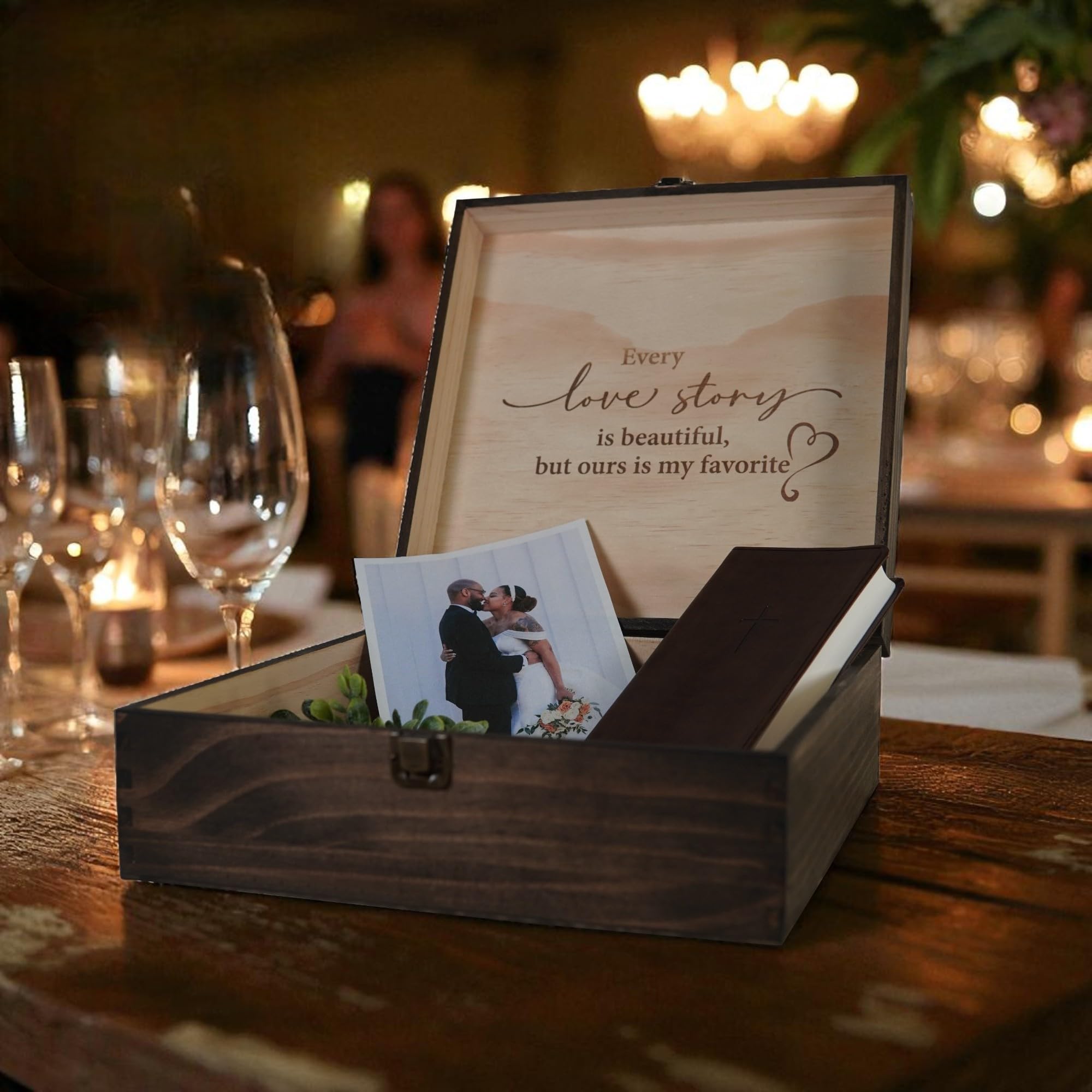 Engraved Memorial Memory Box – Wooden Keepsake Box for Loss of Loved One or Pet – Sympathy Gift – Medium Size – Dark Walnut Finish – 8.5 x 6 x 3 in