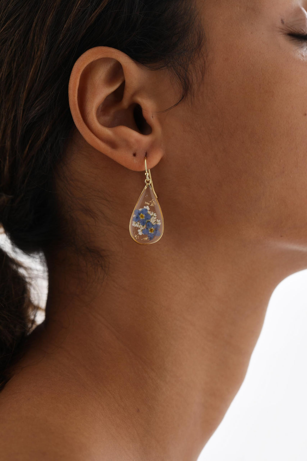 Forget-Me-Not and Queen Anne's Lace Pressed Wildflower Earrings | Pressed Flower Earrings | Handmade Drop and Dangle Earrings | Gift for Woman