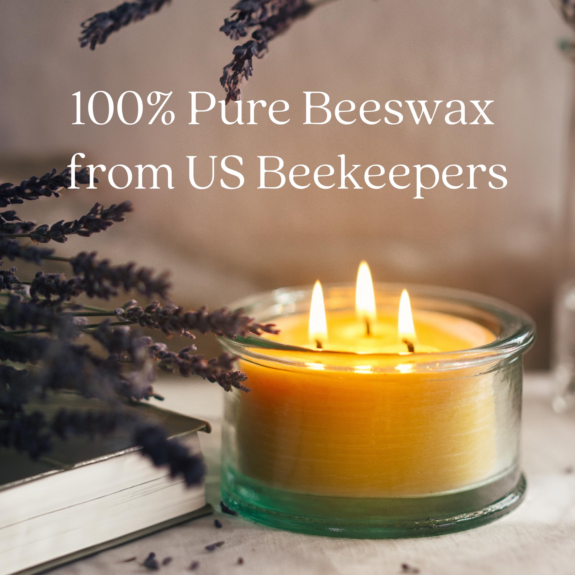 Bluecorn Beeswax 3-Wick Candle, 100% Pure Bees Wax, Yellow, Fragrance Free, Paraffin & Soy Free Candle Wax, Clean Burning, Long Lasting, Home Decor, Gifts for Women & Men, American Made, 10 Oz, 1 Ct