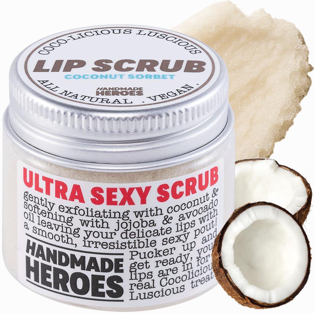 Handmade Heroes Peppermint Lip Scrub - 100% Natural Vegan Conditioning Lip Exfoliator & Sugar Polish for Dry Chapped Lips - Lip Plumper & Hydrating Lip Therapy for Smooth Supple Lips 1 oz - Handmade Lifestyle Shop