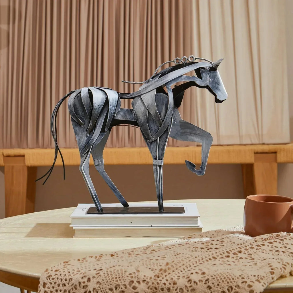 Handmade Metal Horse Statue Decor - Handcrafted & Hand-Painted Sculpture, Unique Rustic Figurine for Home, Office, Desk Decoration (White) - Handmade Lifestyle Shop