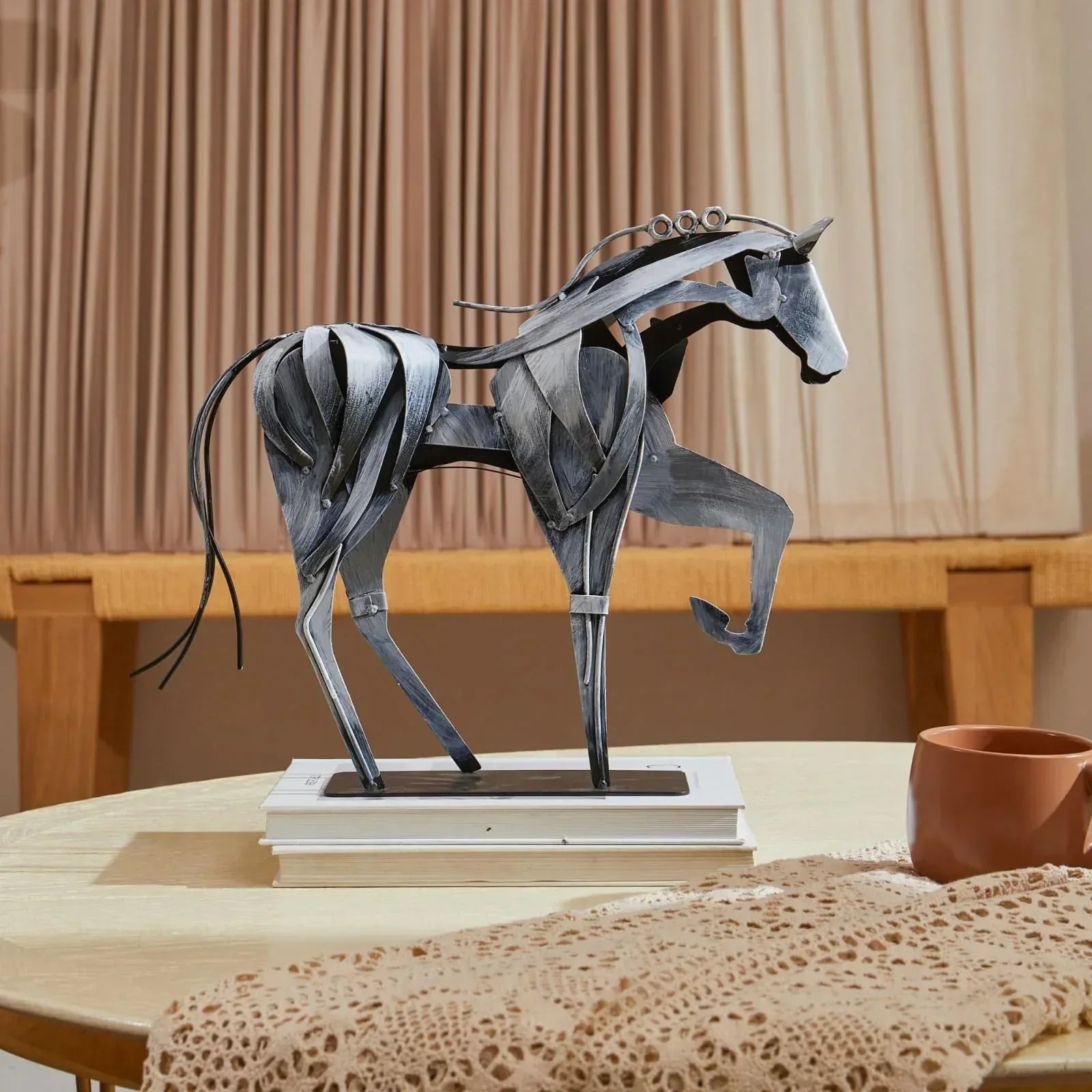 Handmade Metal Horse Statue Decor - Handcrafted & Hand-Painted Sculpture, Unique Rustic Figurine for Home, Office, Desk Decoration (White) - Handmade Lifestyle Shop
