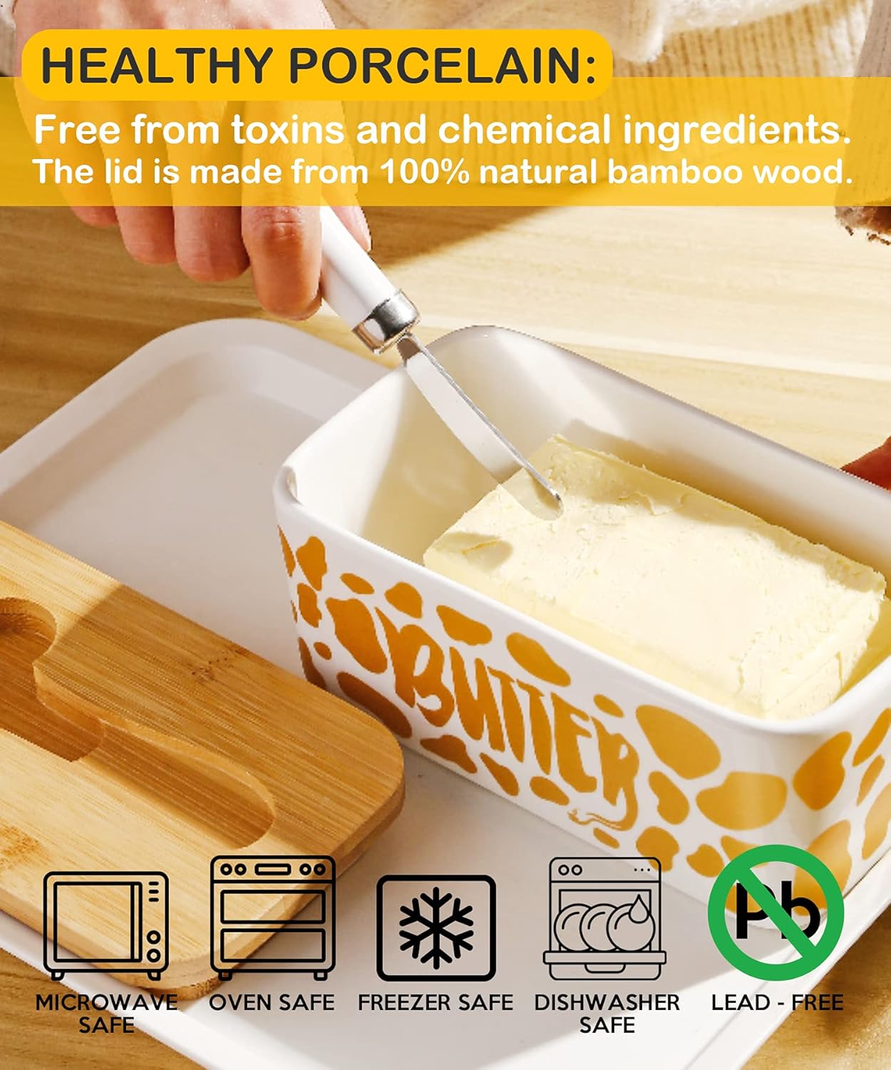 Butter Dish with Lid, Butter Dish with Lid for Countertop, White Butter Keeper Holds Up to 2 Sticks - Butter Holder and Container (Black butter me up, Large)