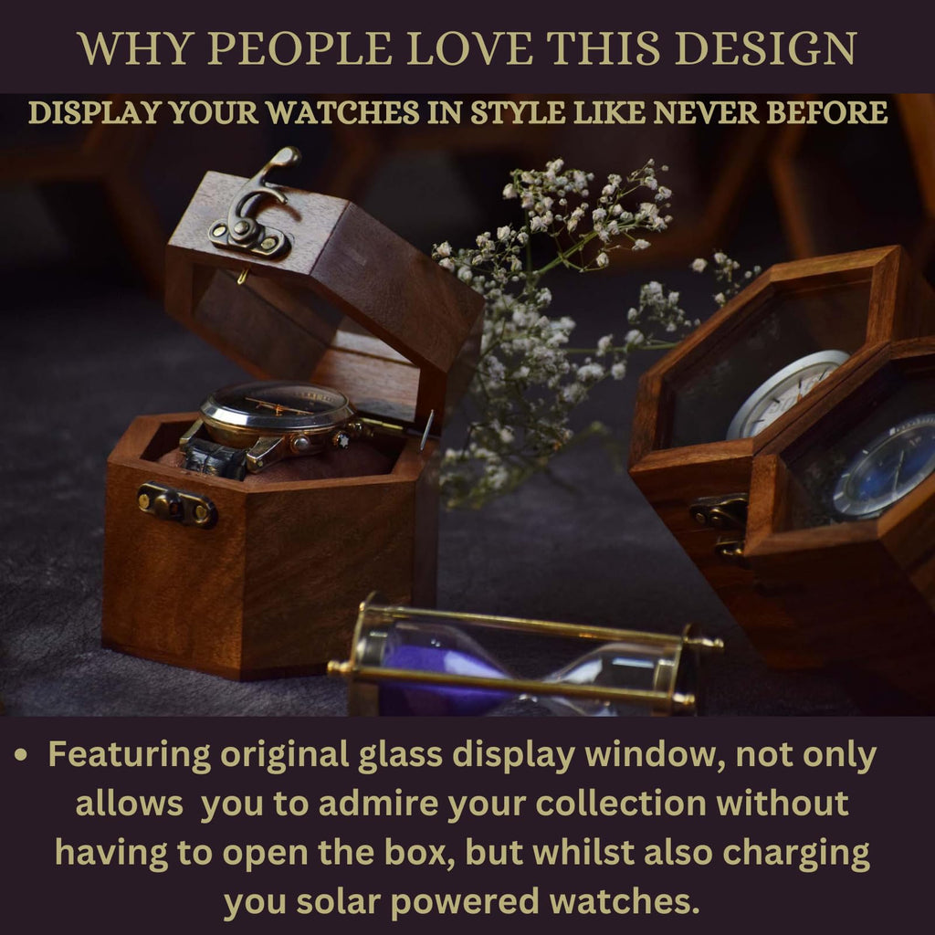Premium 7-Slot Wooden Timepiece Display Case – Handcrafted Honeycomb Watch Box for Men in Superior Indian Rosewood | Hinged Glass Cover – Father’s Day Gift – Luxury Built to Last