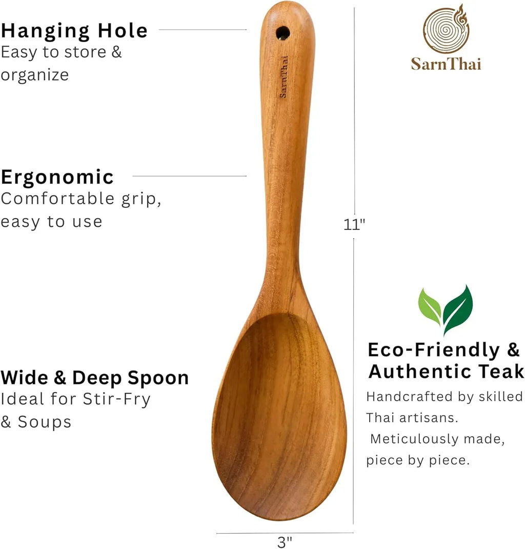 Teak Wooden Spoon & Ladle for Cooking – Handmade Natural Teak Wood Spoon and Ladle, Wooden Utensils for Nonstick Cookware, Durable Long Handle Kitchen Tools - Handmade Lifestyle Shop