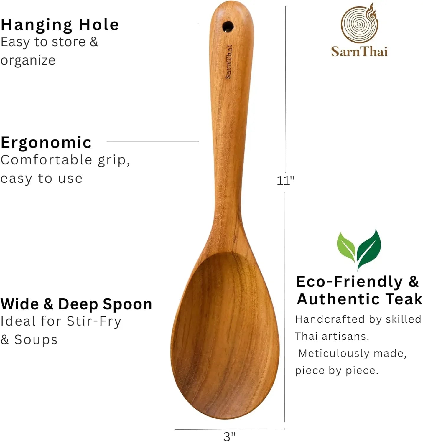 Teak Wooden Spoon & Ladle for Cooking – Handmade Natural Teak Wood Spoon and Ladle, Wooden Utensils for Nonstick Cookware, Durable Long Handle Kitchen Tools - Handmade Lifestyle Shop