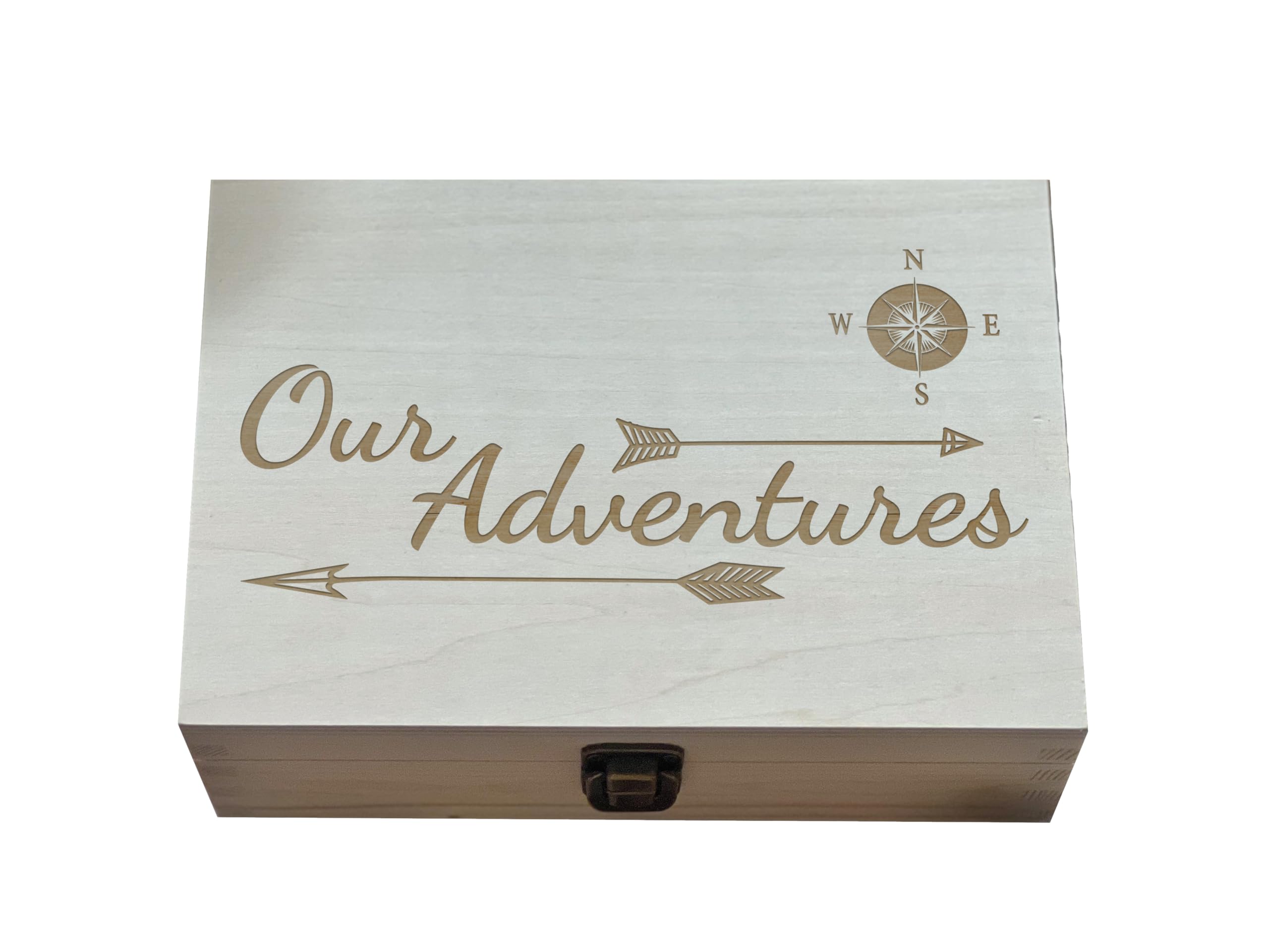 Dark Walnut Wooden Keepsake Box Our Adventures - 8.5x6x3in, Ideal for 5th Anniversary, Elegant Memory Box for Couples, Travel-Themed Storage