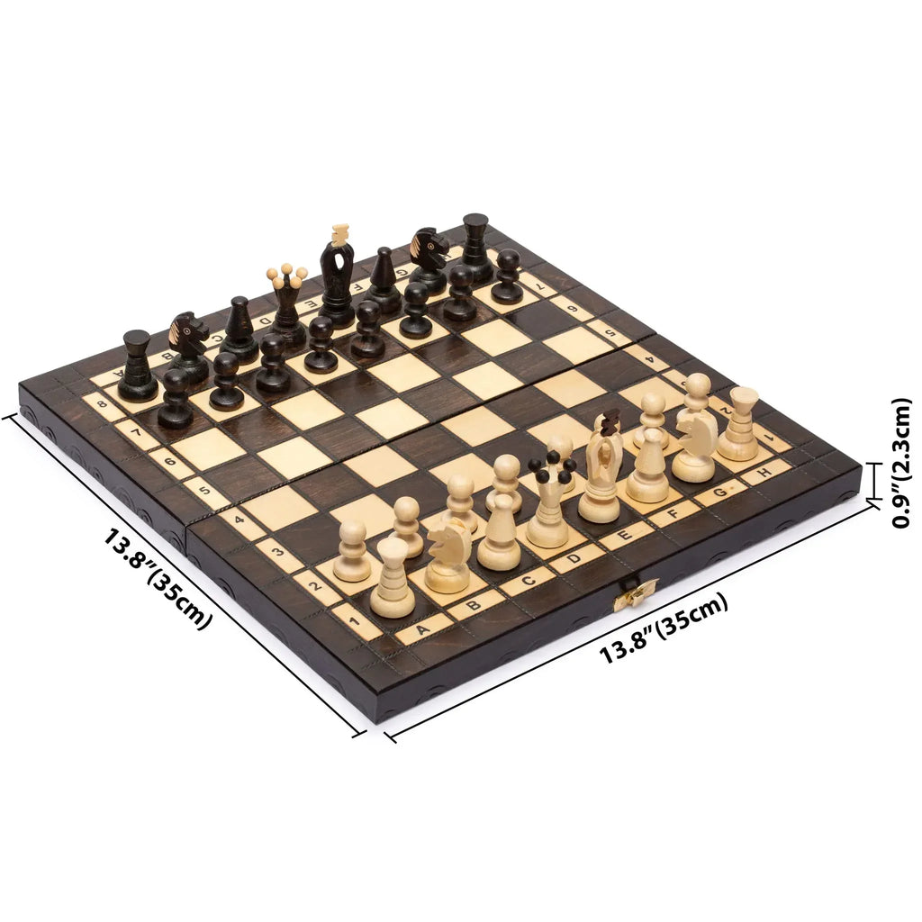 Husaria European International Chess Wooden Game Set, King's Classic - 13.8 Inches Medium Size Chess Set with Handcrafted Chessmen and Felted Folding Board - Handmade Lifestyle Shop